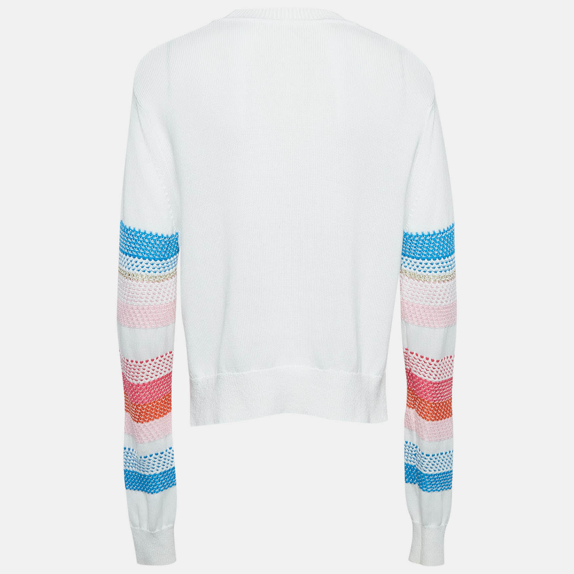 White Patterned Knit Full Sleeve Sweater