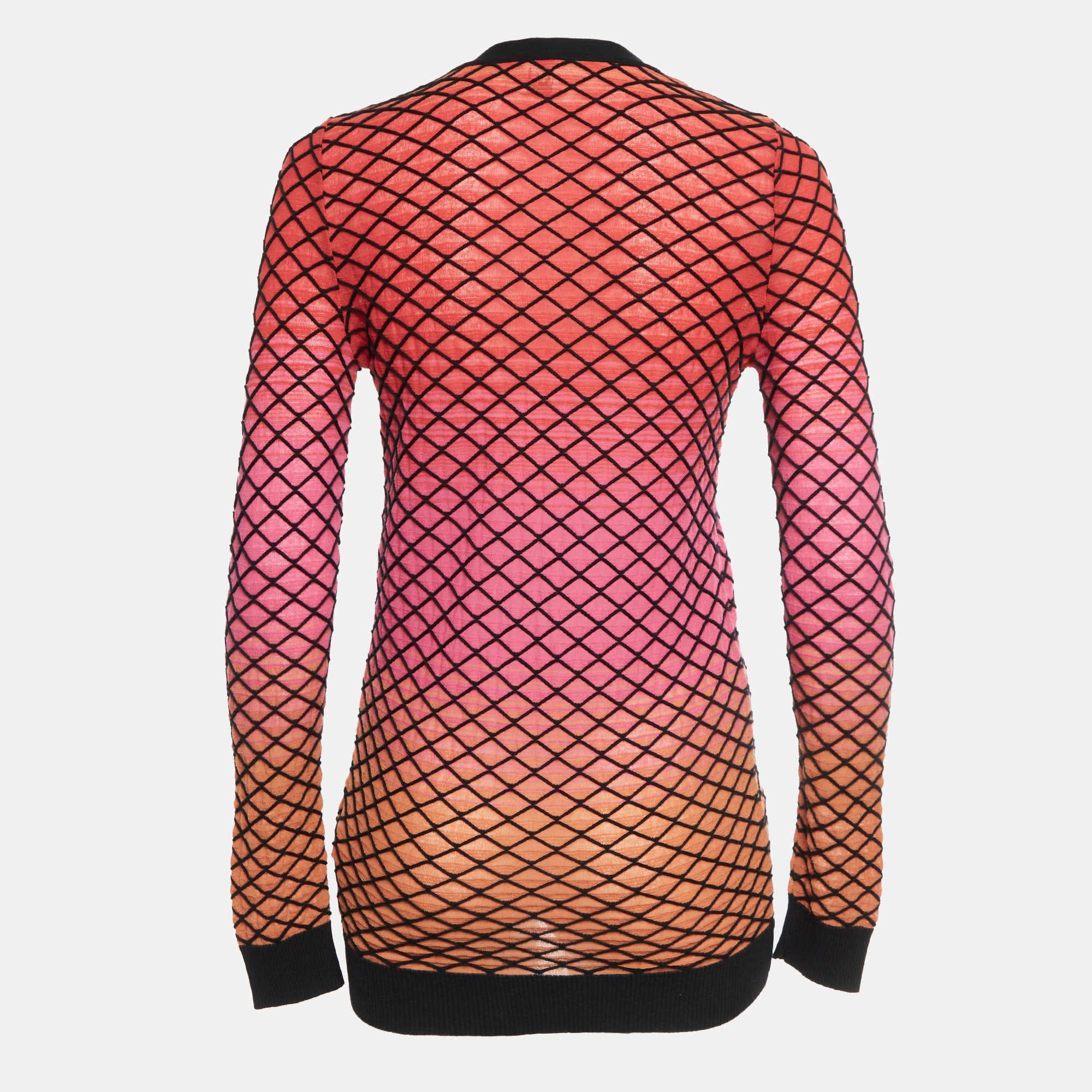 M Missoni Ombre Pink Criss Cross Knit V - Neck Cardigan