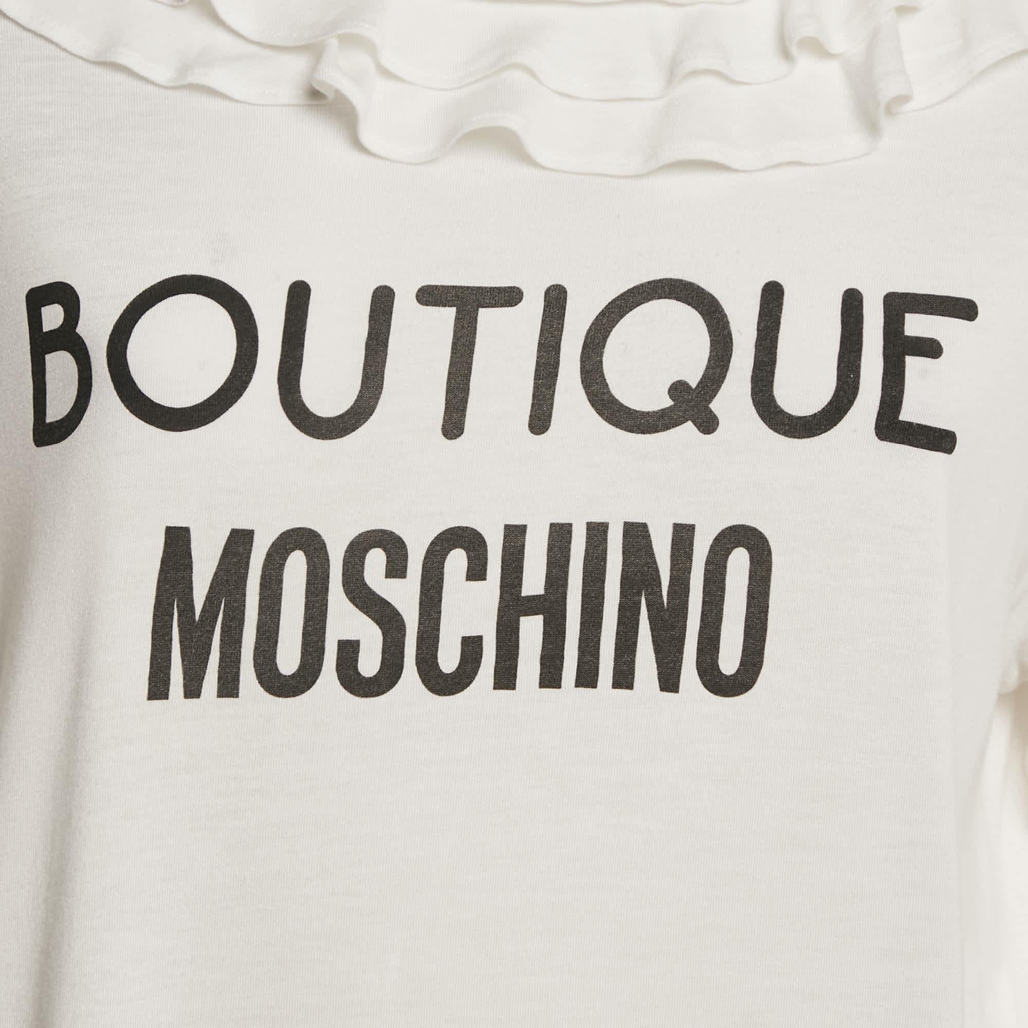White Logo Print Jersey Crystal Embellished And Ruffled T - Shirt