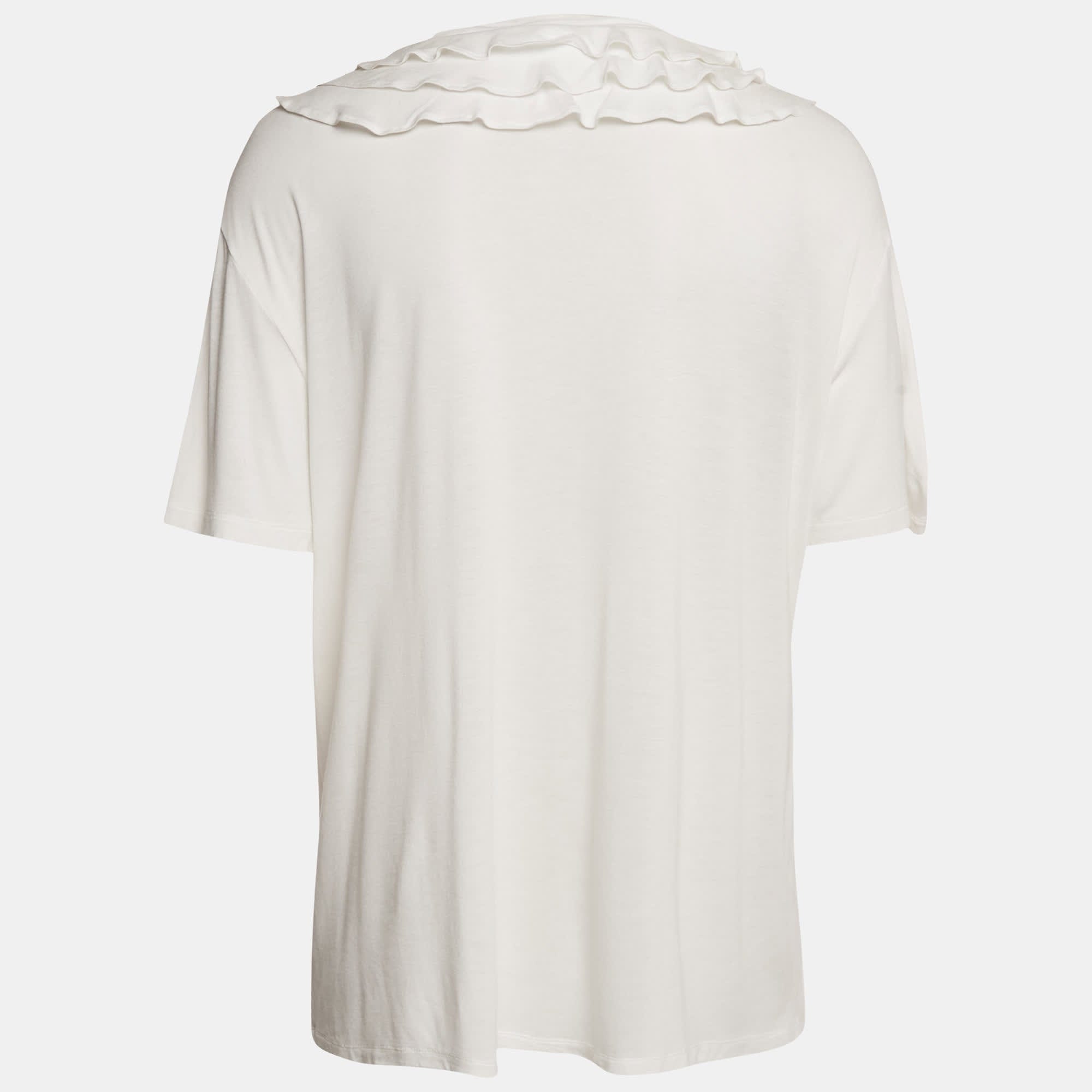 White Logo Print Jersey Crystal Embellished And Ruffled T - Shirt
