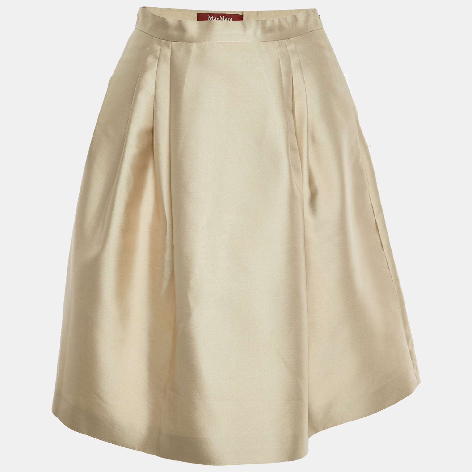 Max Mara Studio Beige Gabardine Pleated Flared Mini Skirt