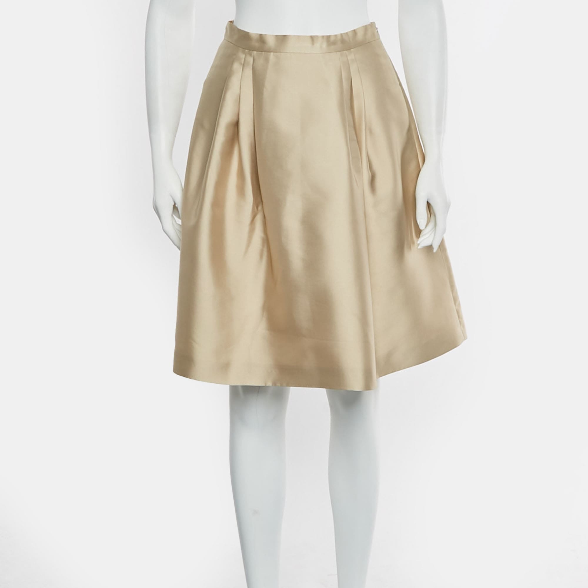 Max Mara Studio Beige Gabardine Pleated Flared Mini Skirt