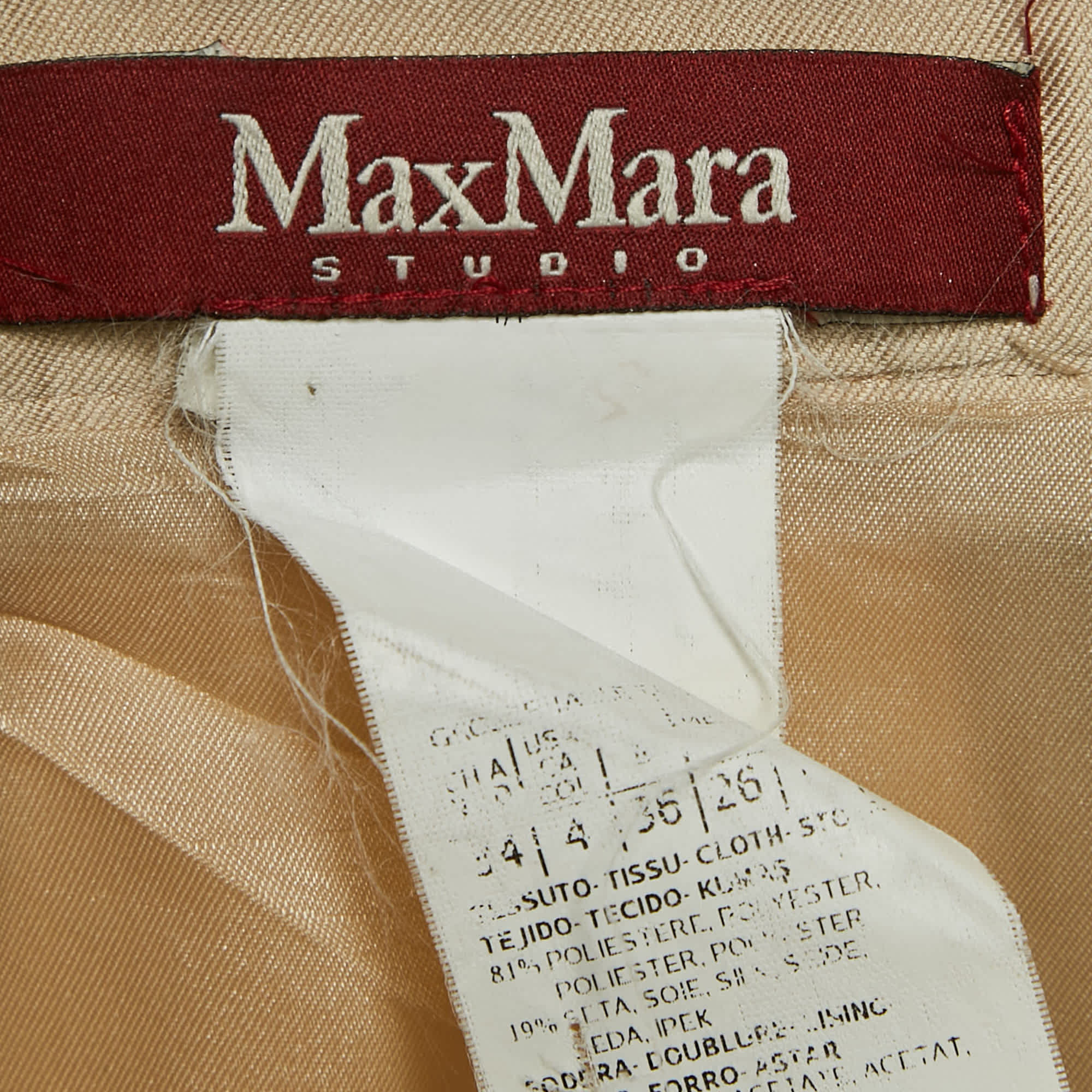 Max Mara Studio Beige Gabardine Pleated Flared Mini Skirt