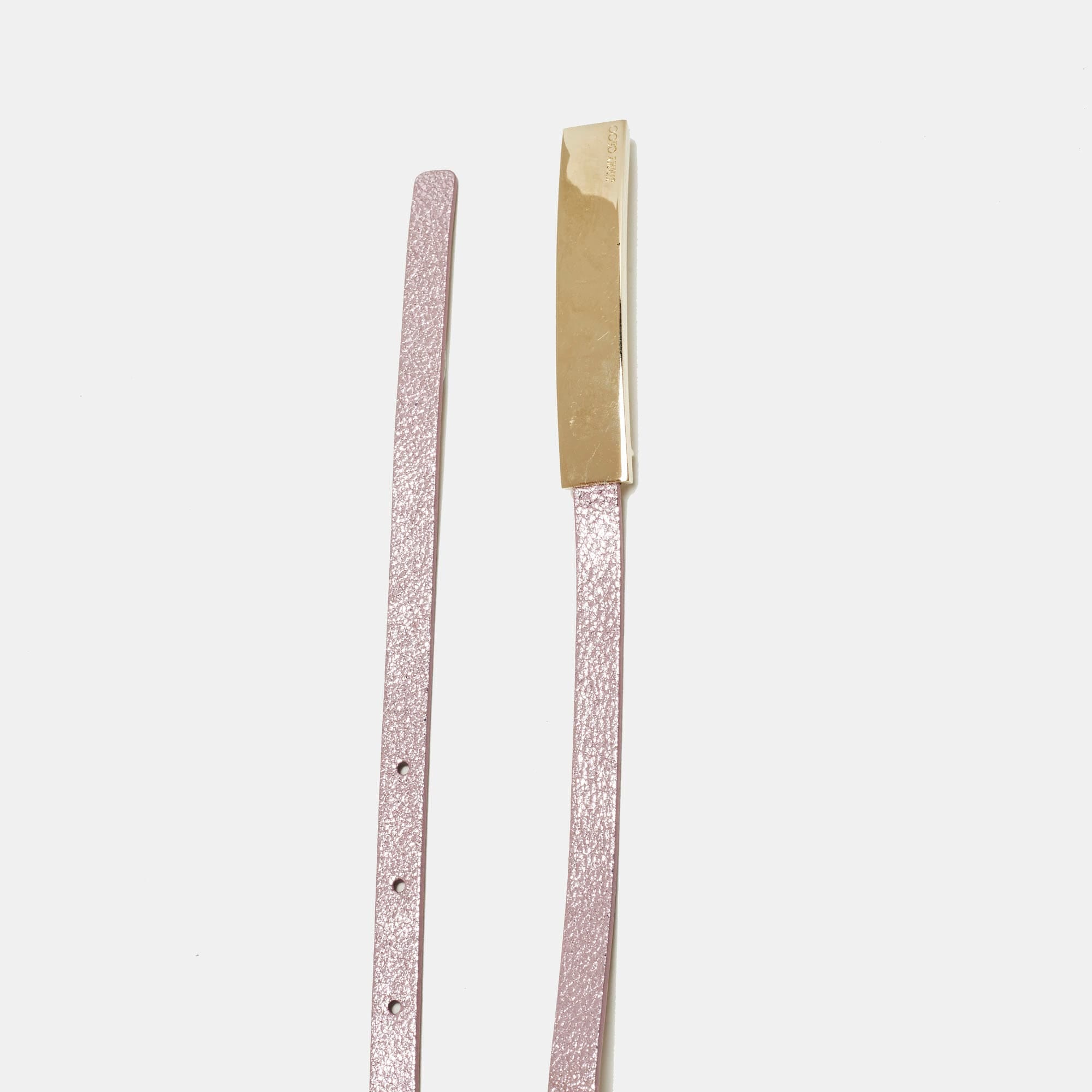 Logo Metallic Pink Leather Logo Metal Slim Waist Belt 85 cm
