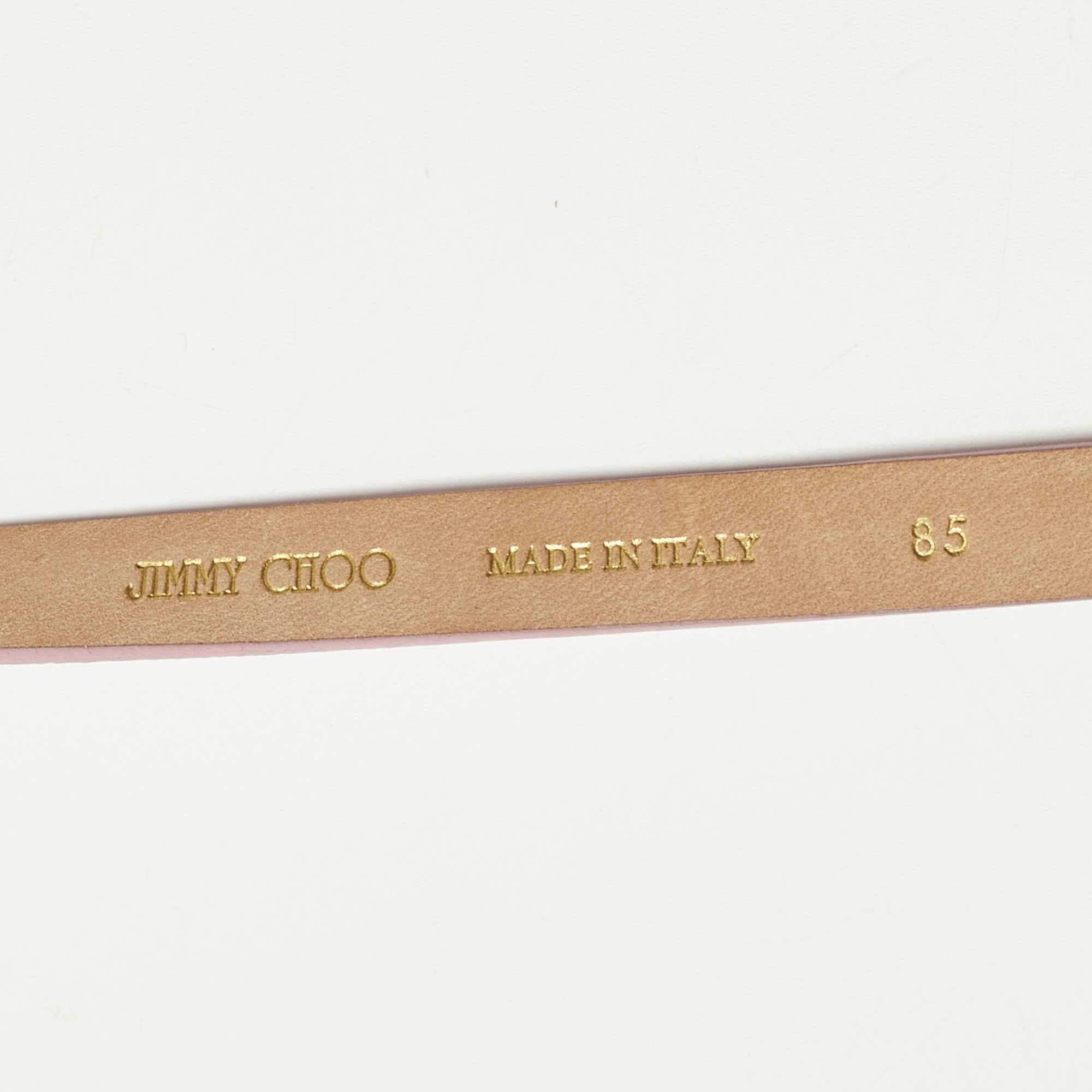 Logo Metallic Pink Leather Logo Metal Slim Waist Belt 85 cm