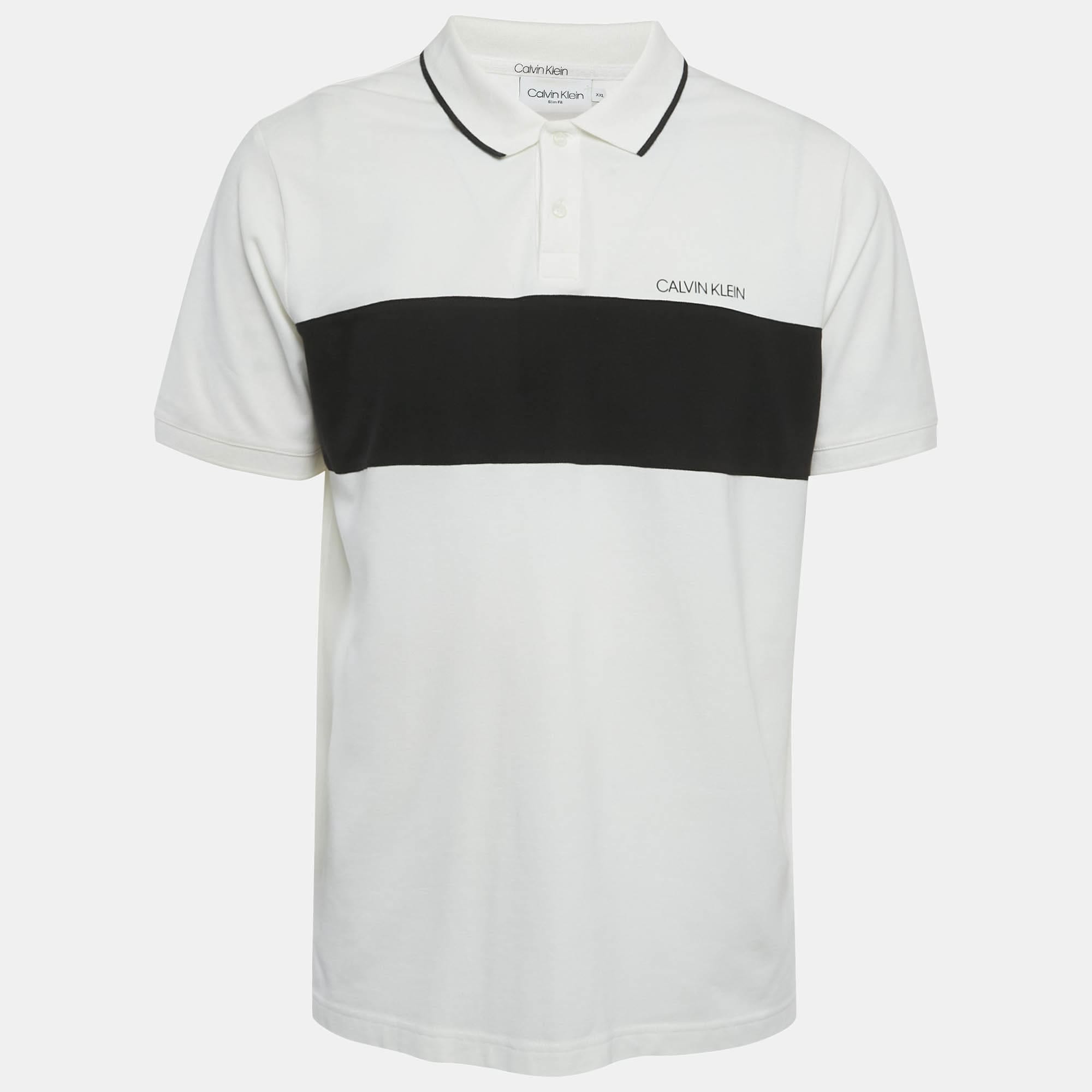 White Logo Applique Cotton Slim Fit Polo T - Shirt Xxl