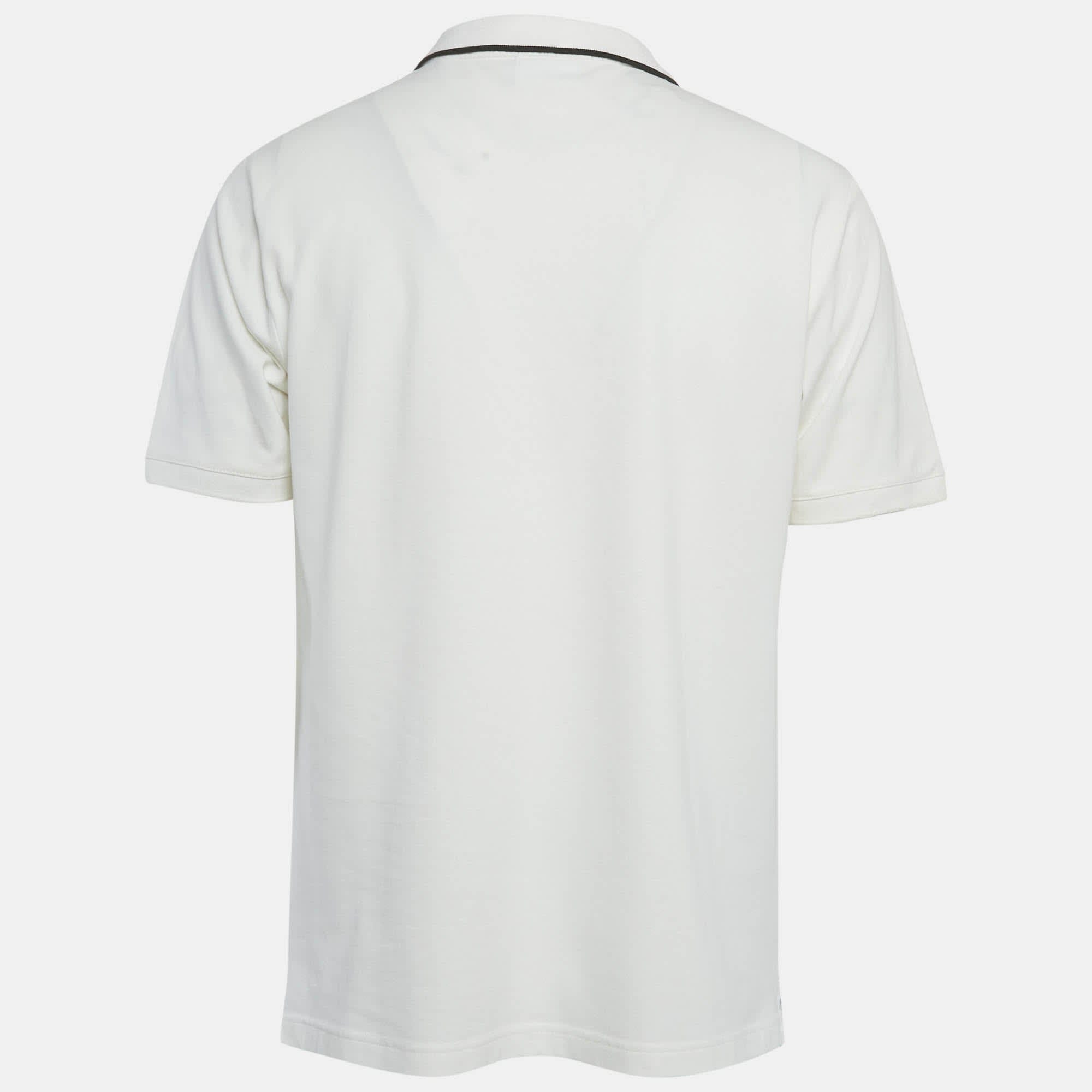 White Logo Applique Cotton Slim Fit Polo T - Shirt Xxl