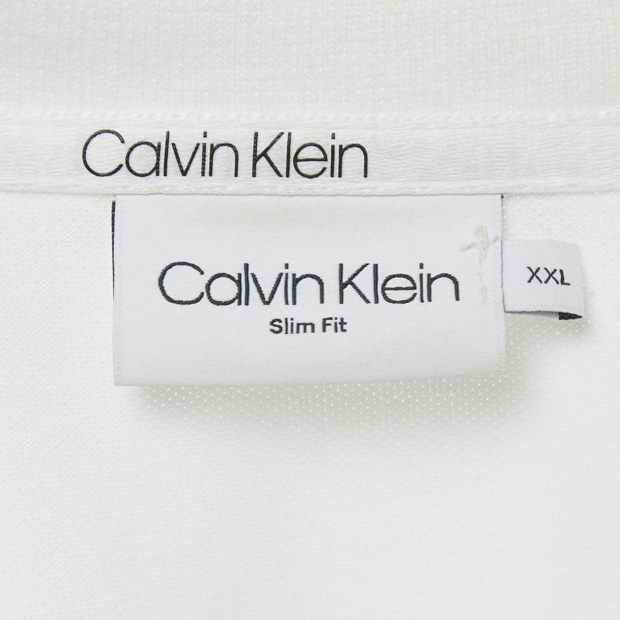 White Logo Applique Cotton Slim Fit Polo T - Shirt Xxl