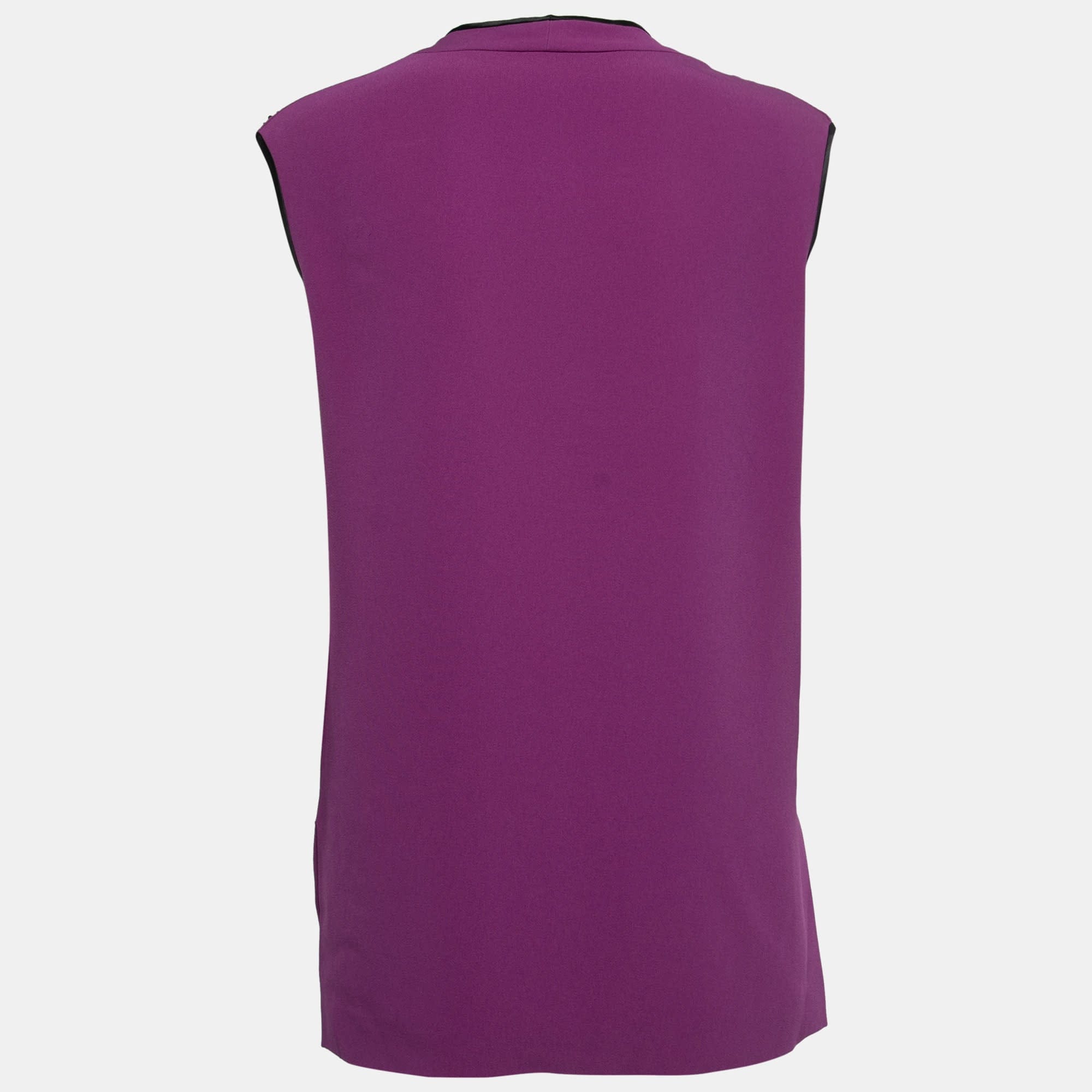 Purple Crepe Beads Embellished V - Neck Sleeveless Blouse