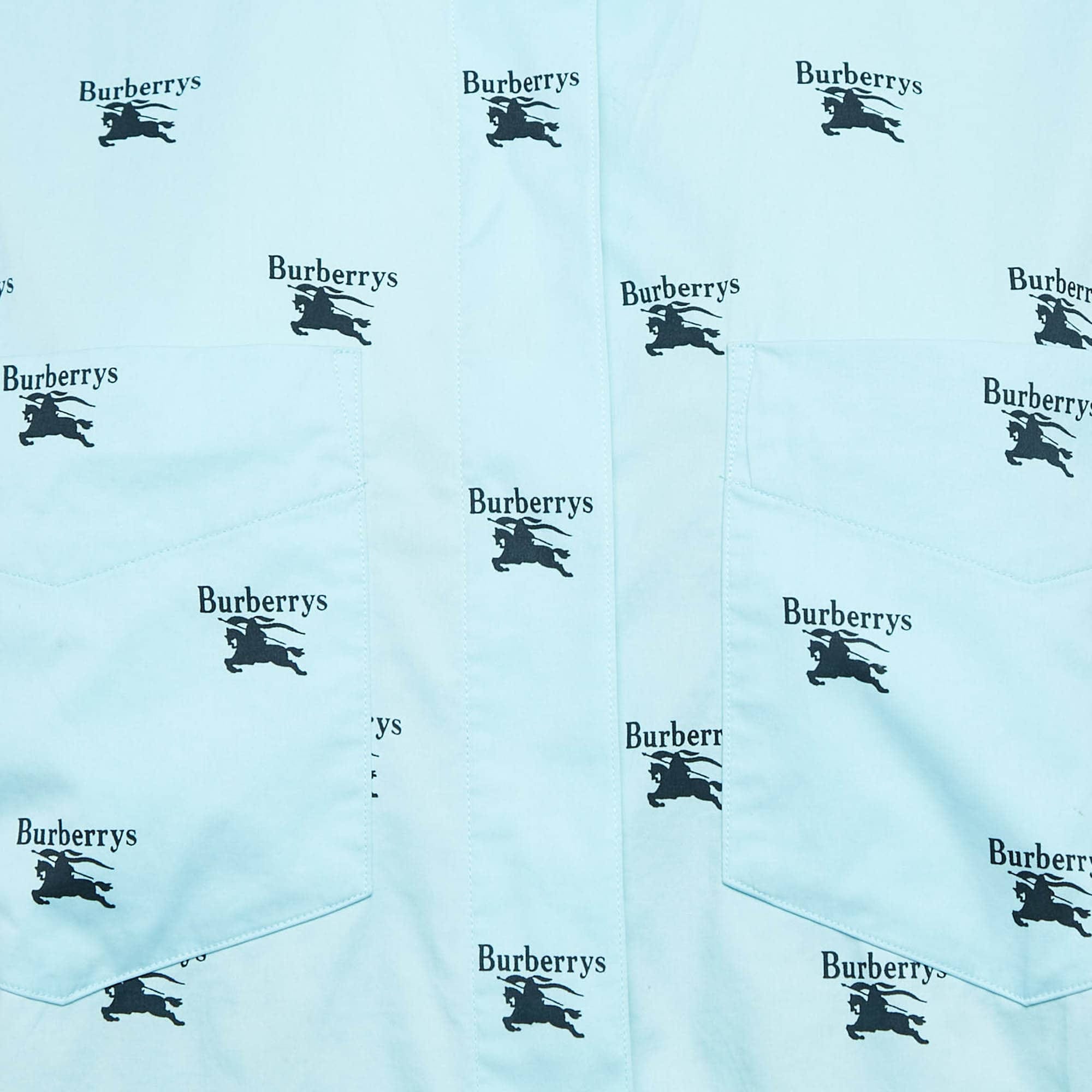 Blue Logo Print Cotton Oversized Shirt