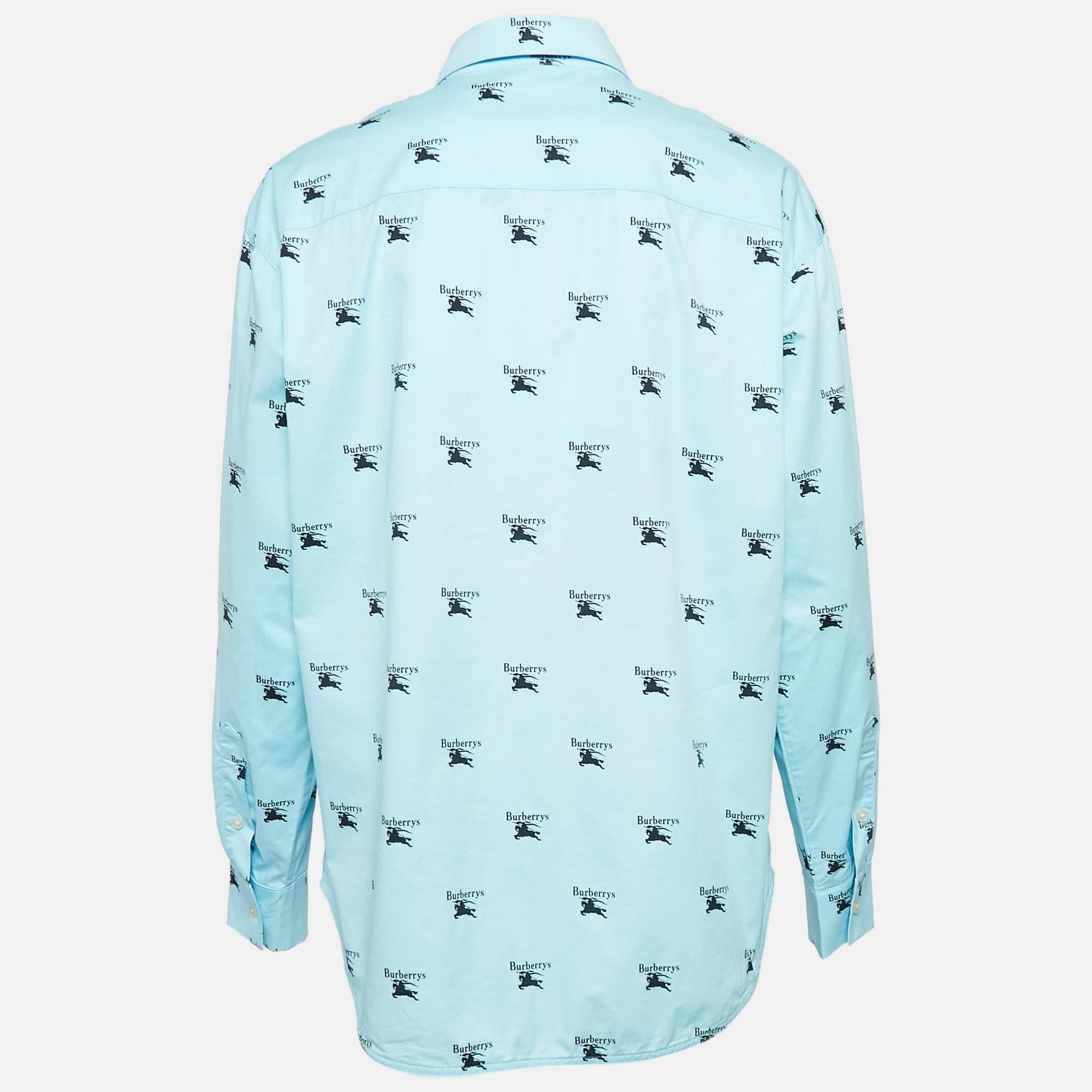 Blue Logo Print Cotton Oversized Shirt