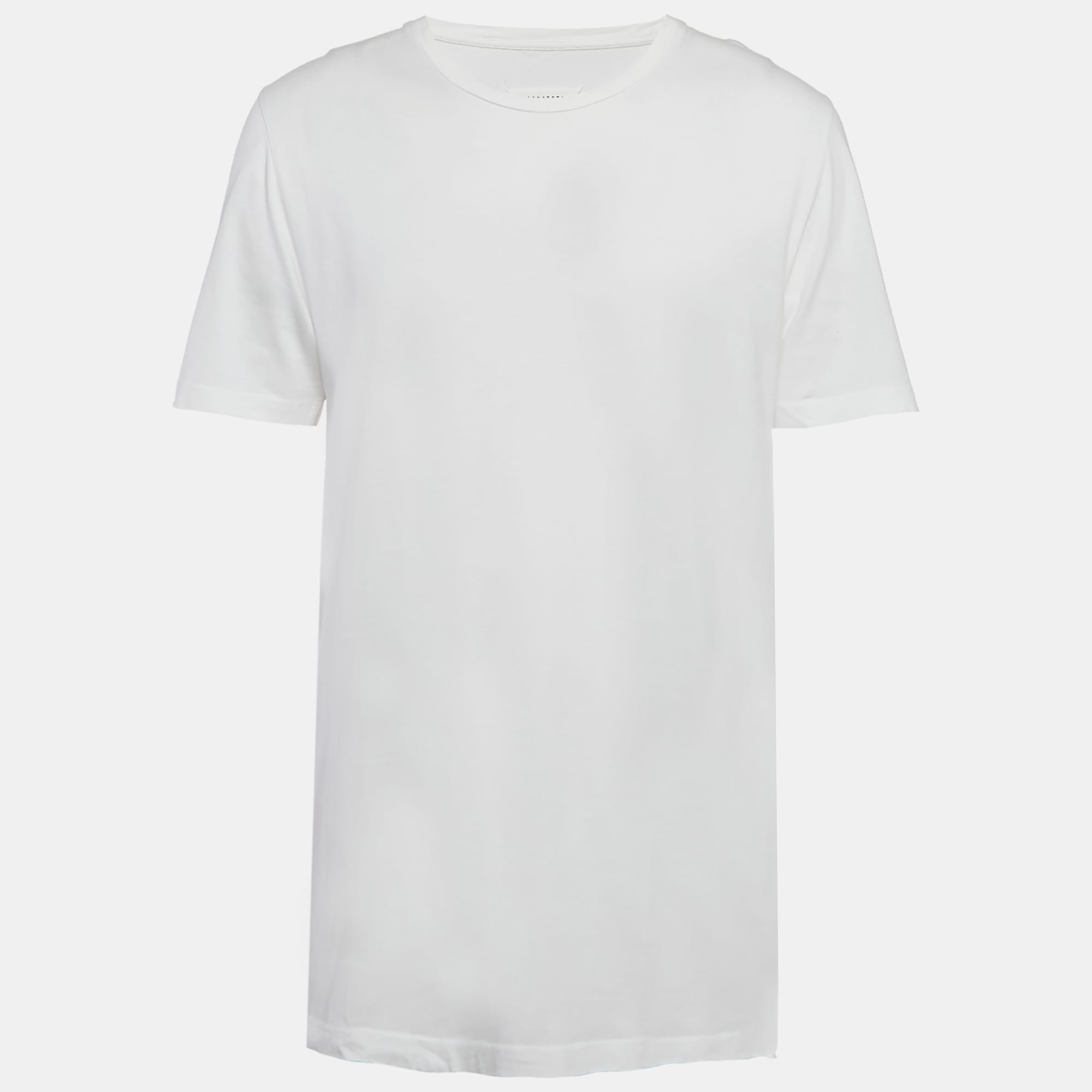 White Cotton Crew Neck T - Shirt Xl