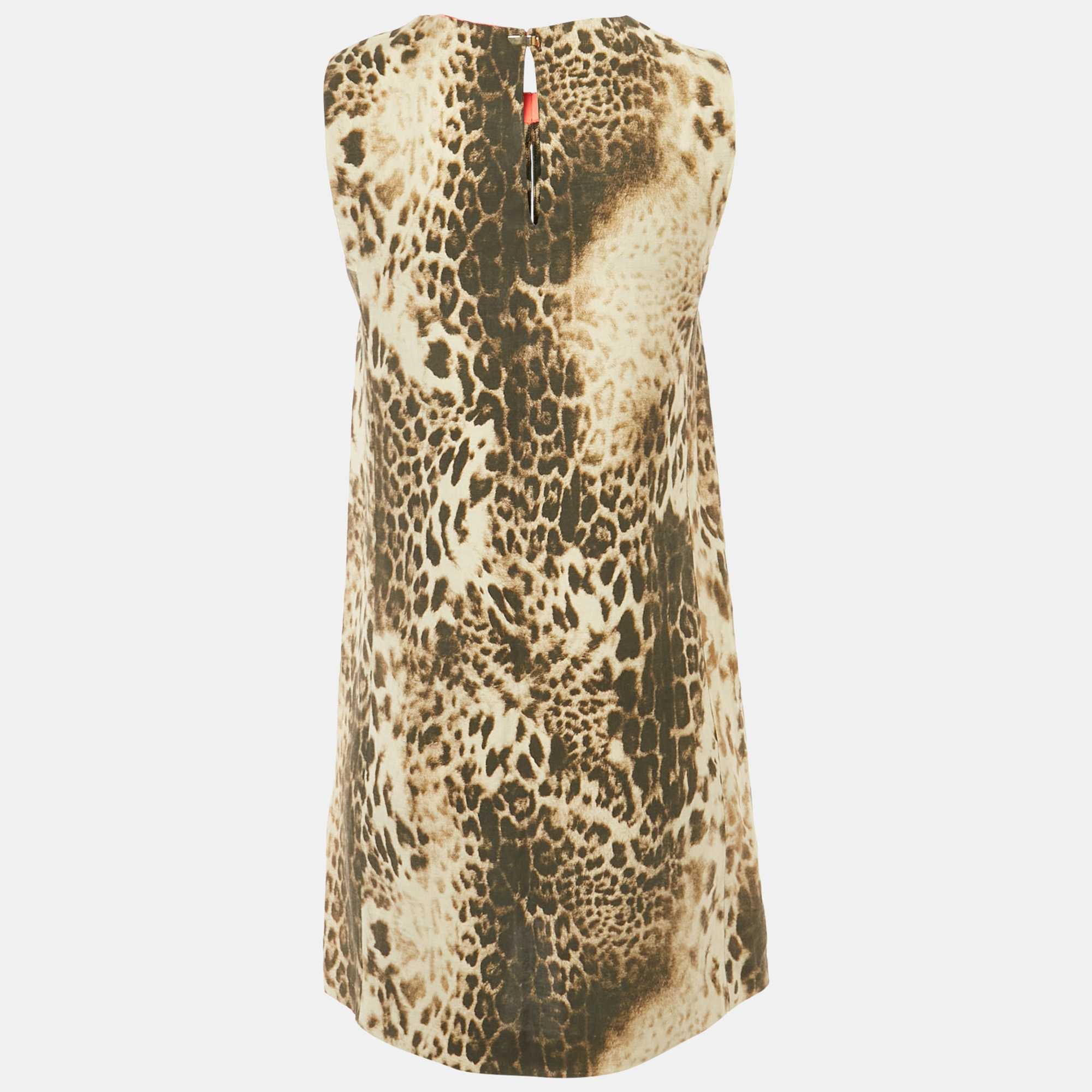BLEND Brown Leopard Pattern Linen Blend Shift Dress