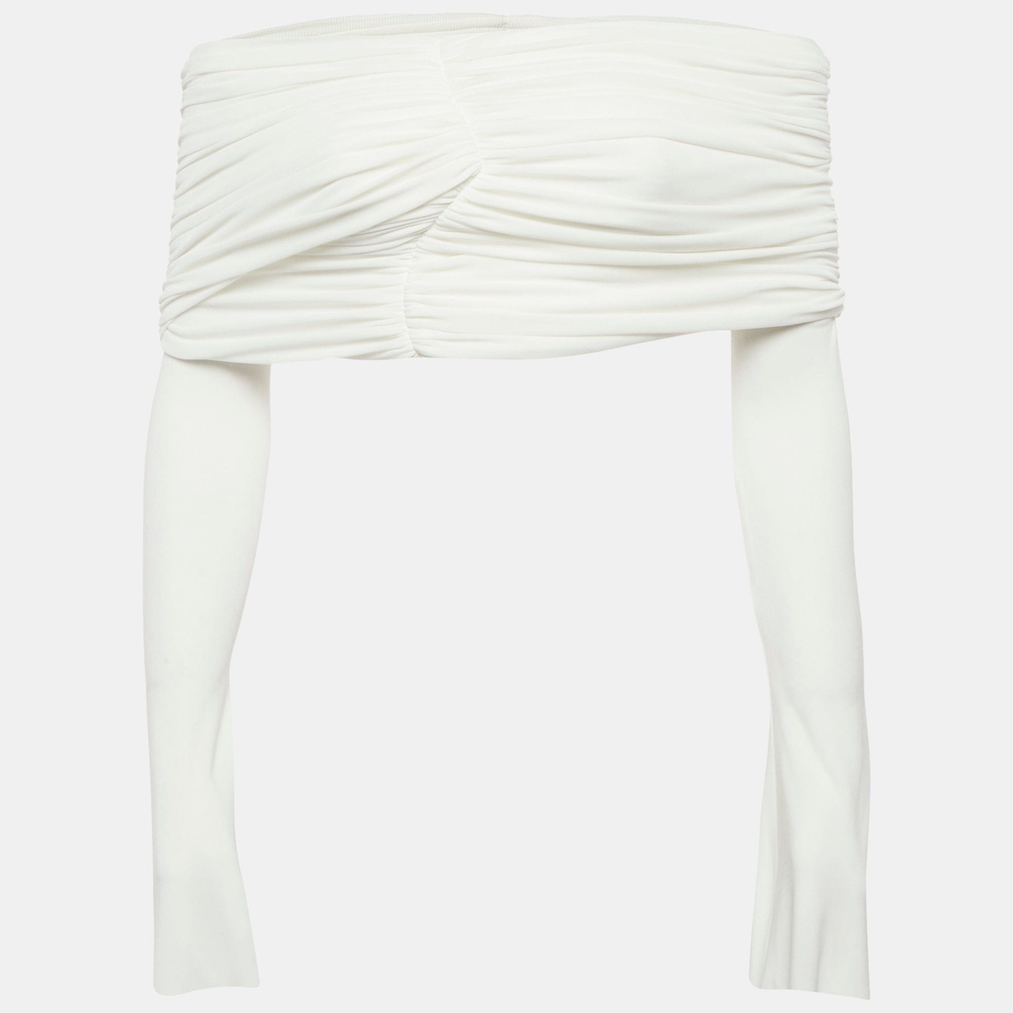 WHITE* Chat By C. Dam White Jersey Draped Off Shoulder Dami Top