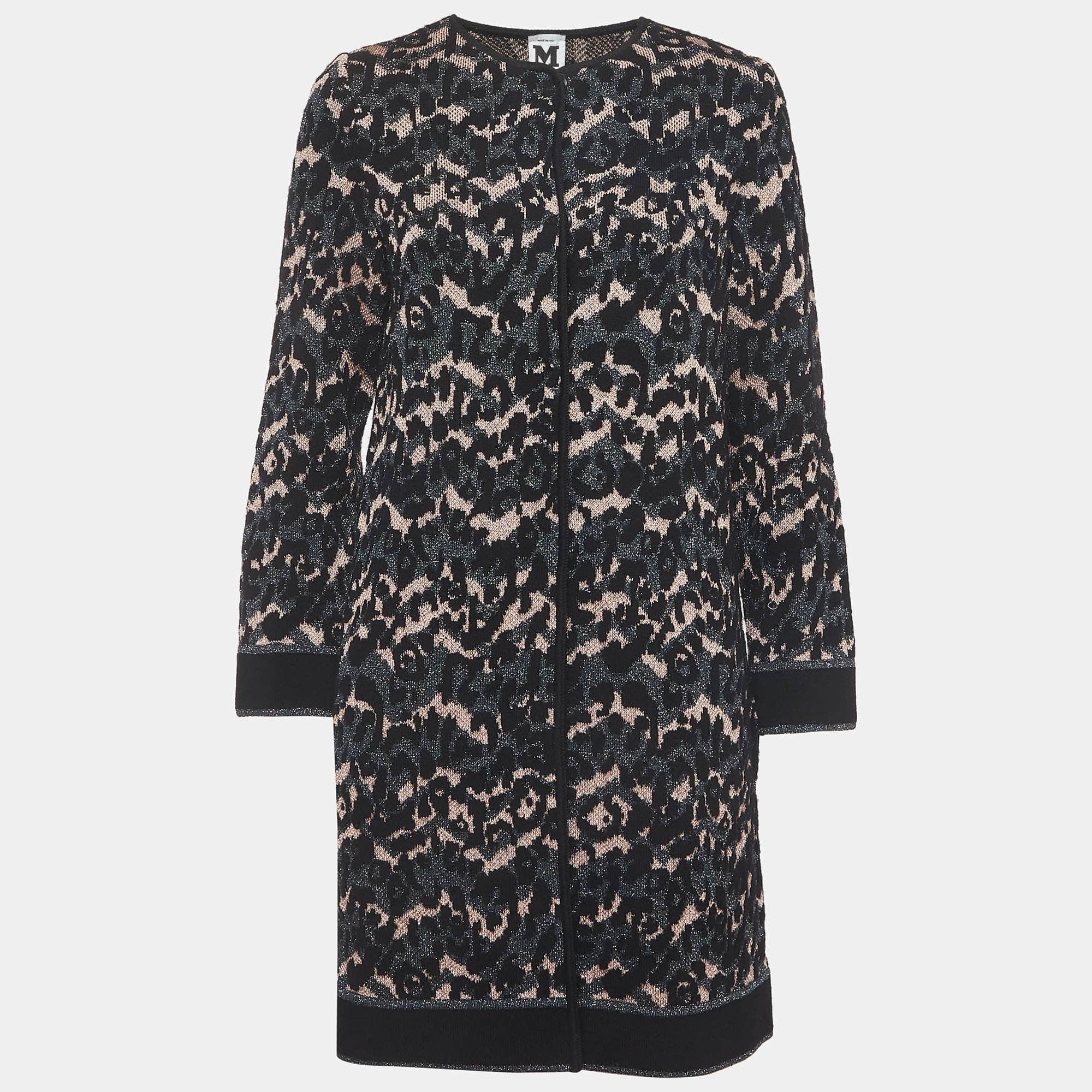 M Missoni Black Patterned Lurex Knit Long Cardigan