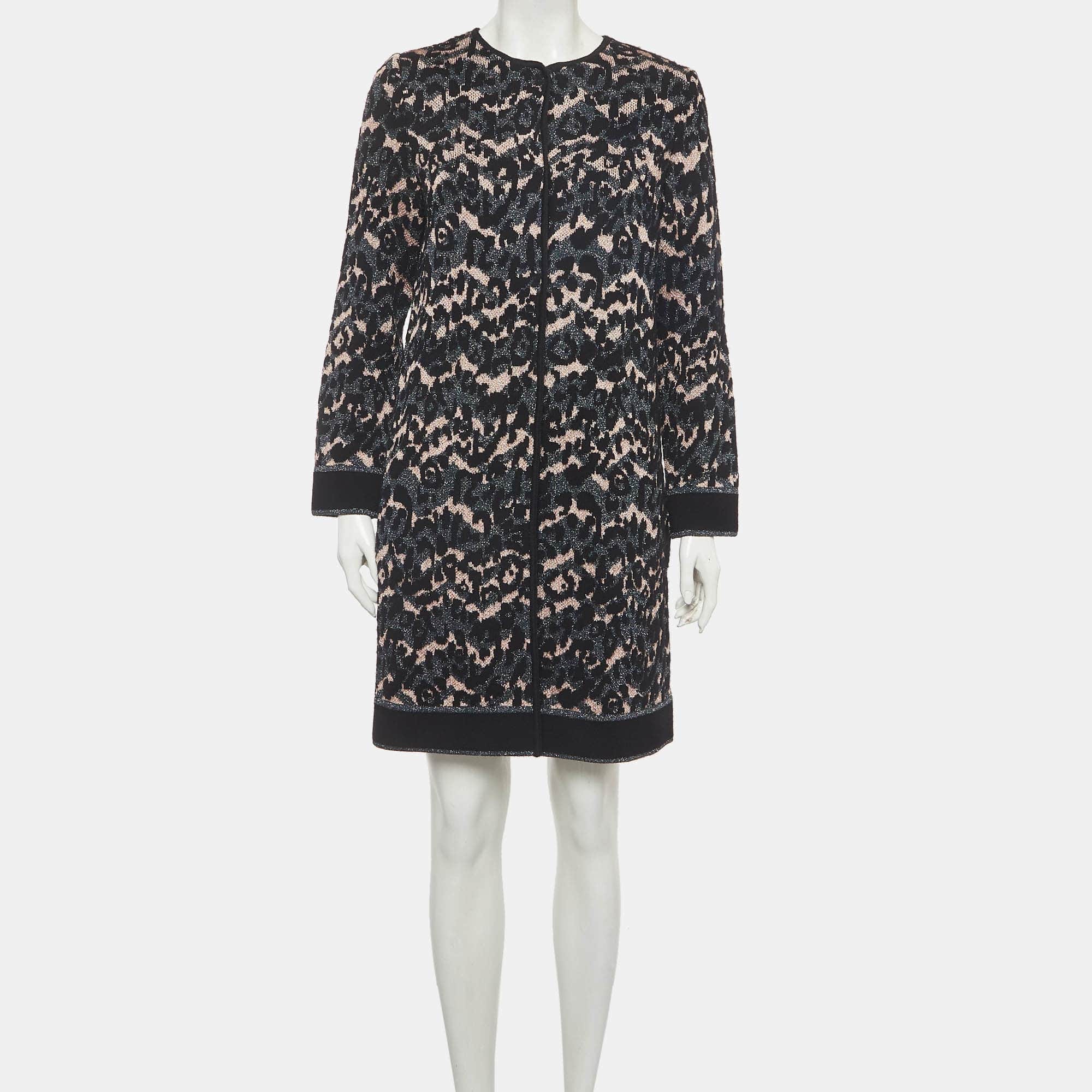 M Missoni Black Patterned Lurex Knit Long Cardigan