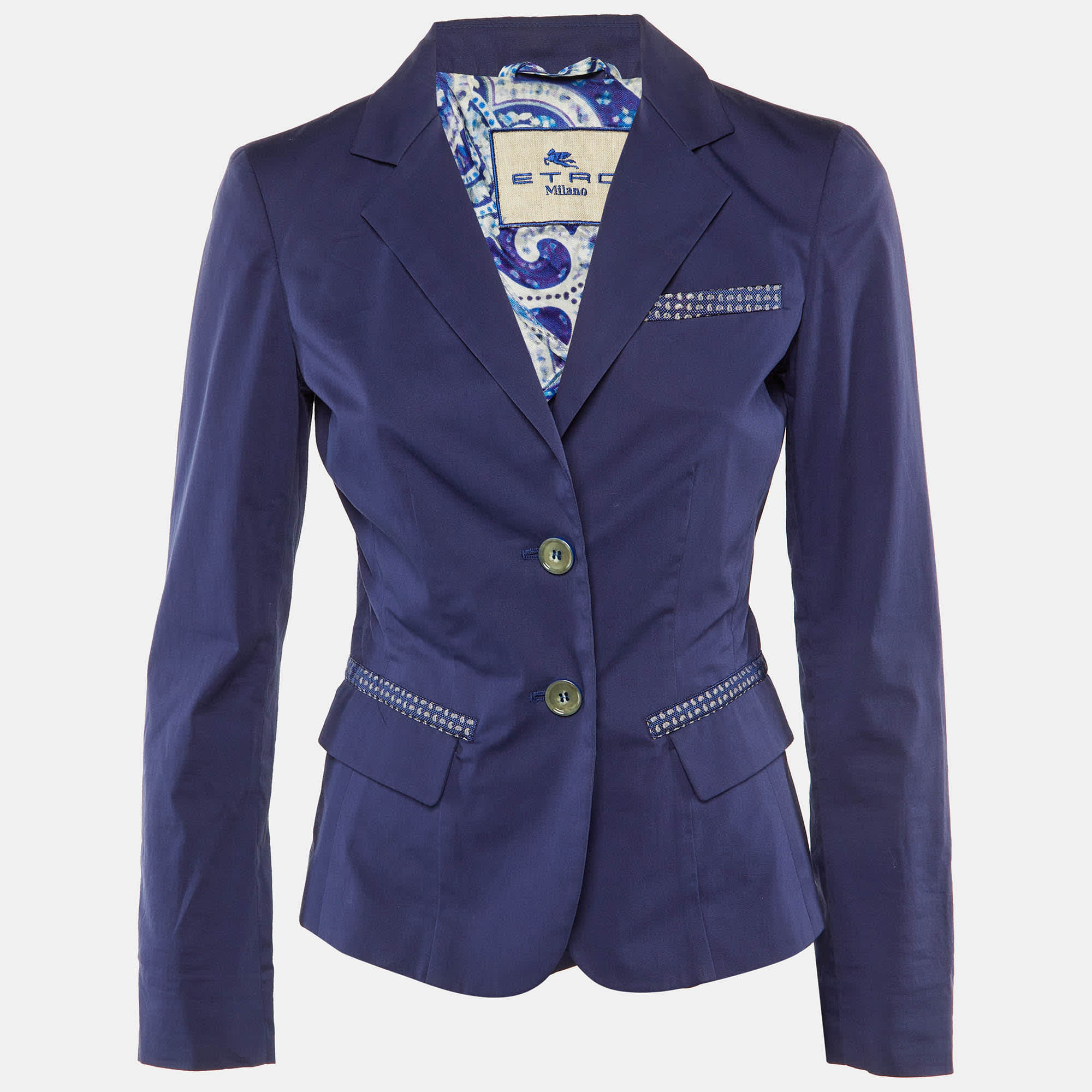 Blue Cotton Single Breasted Blazer