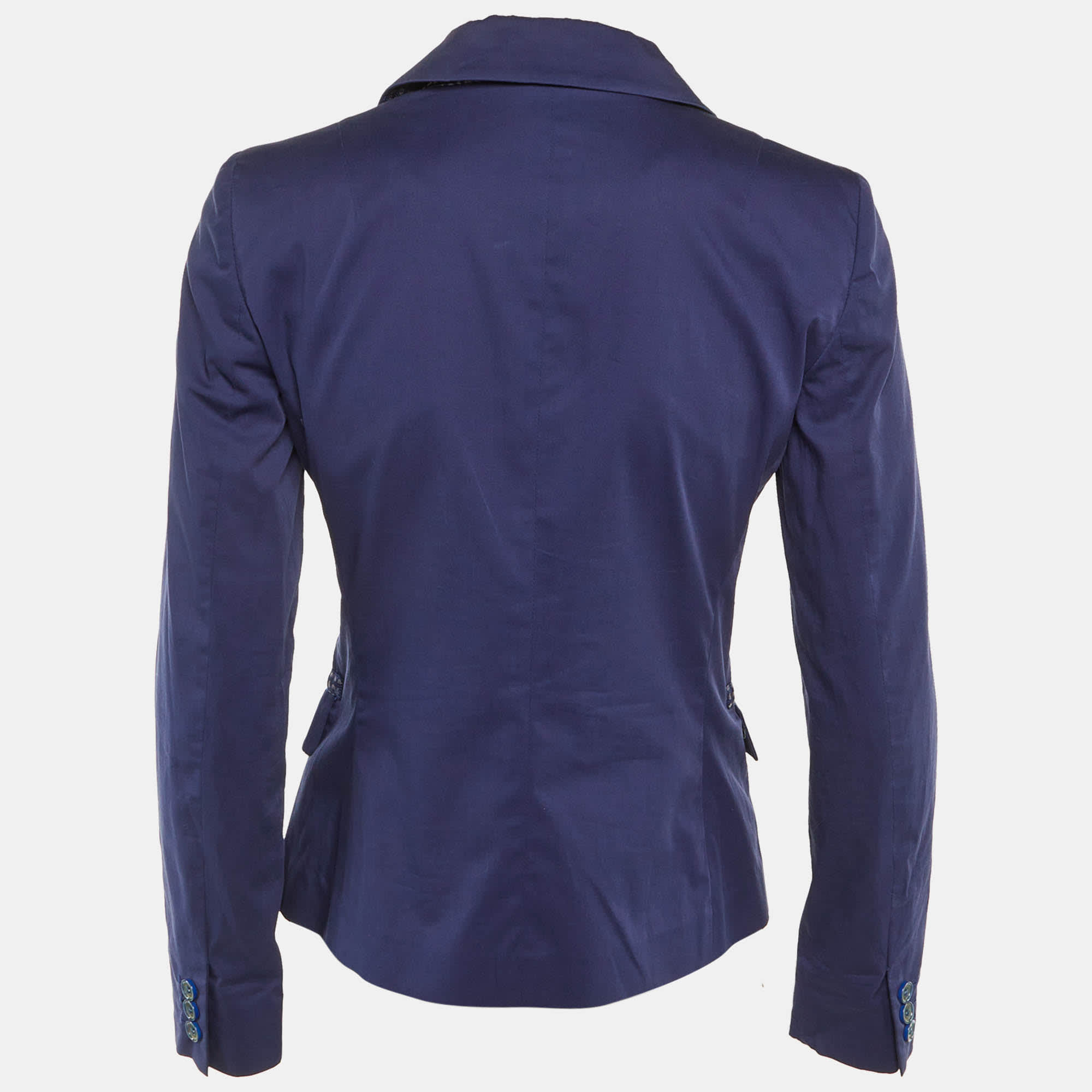 Blue Cotton Single Breasted Blazer