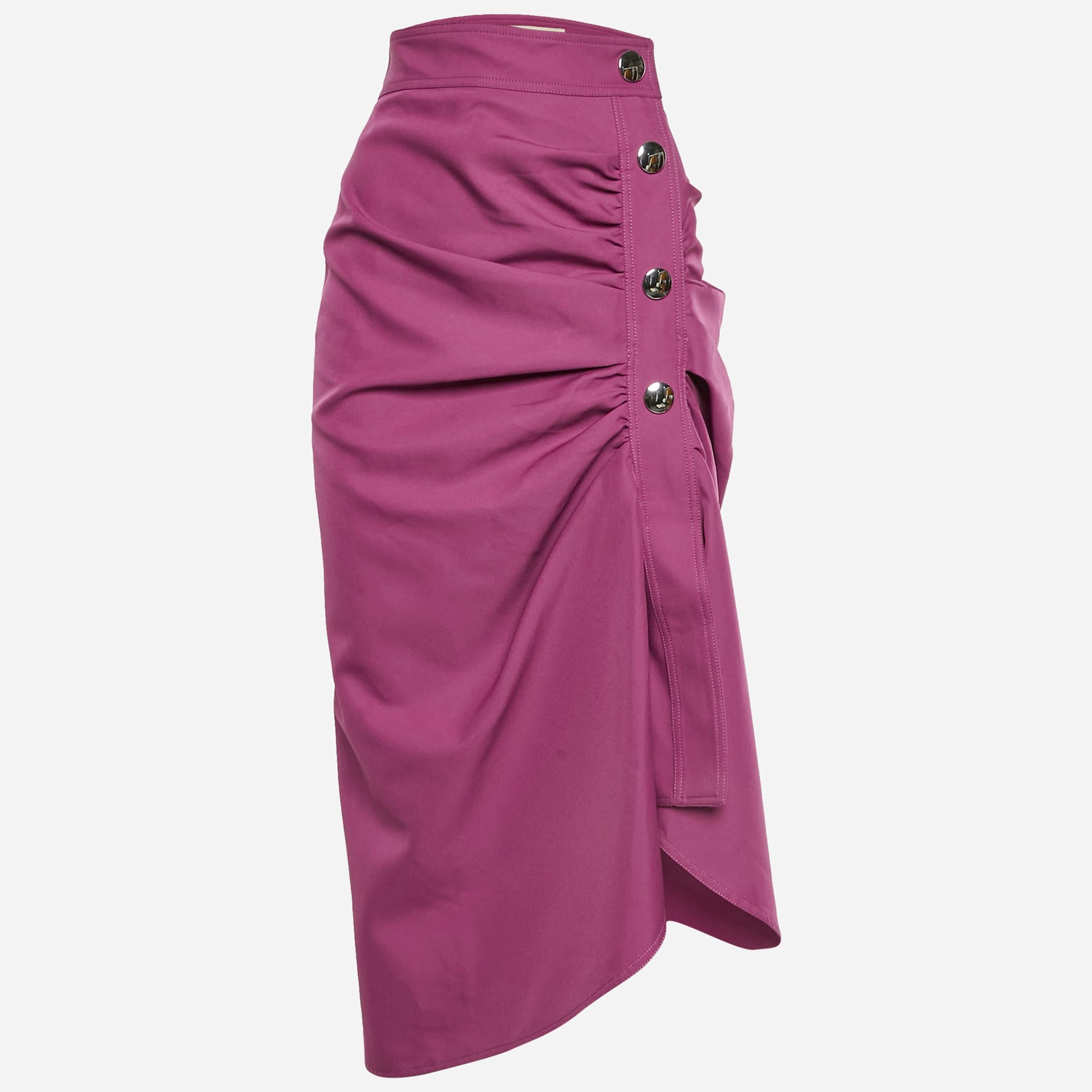GABARDINE Marni Magenta Gabardine Ruched Asymmetric Midi Skirt