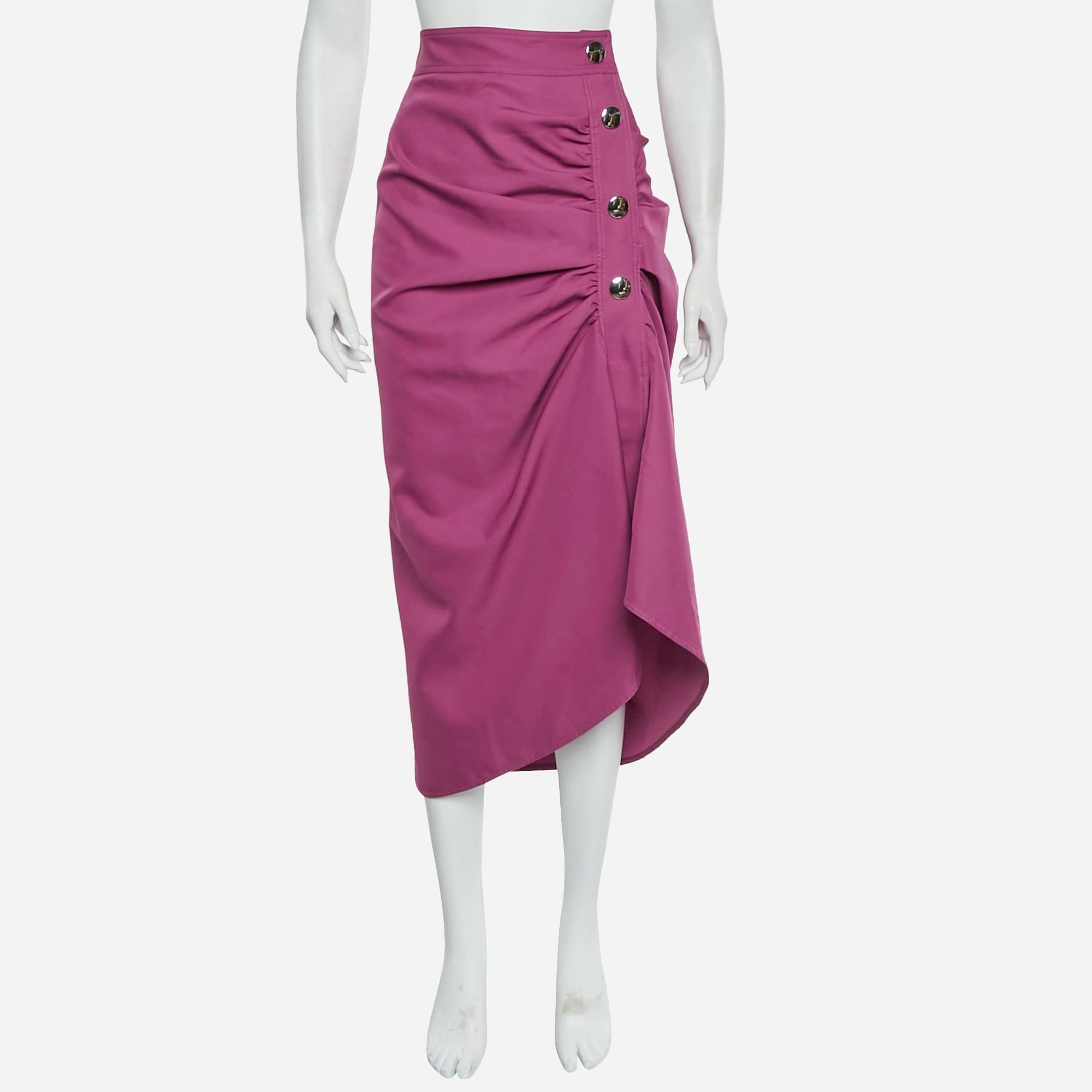 GABARDINE Marni Magenta Gabardine Ruched Asymmetric Midi Skirt