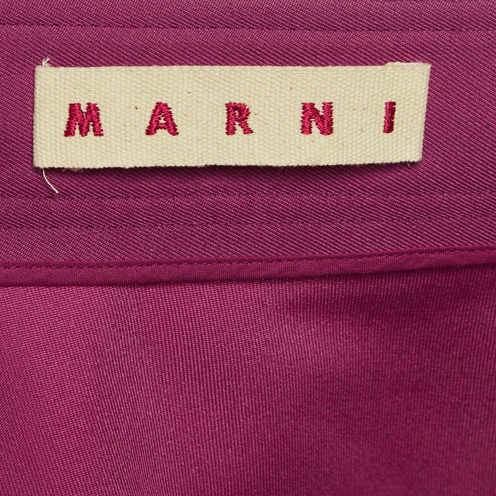 GABARDINE Marni Magenta Gabardine Ruched Asymmetric Midi Skirt