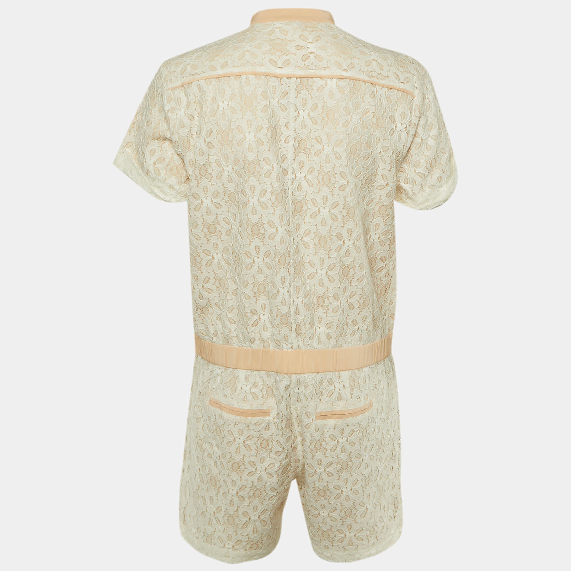 White Lace & Silk Trim Zip Up Jumpsuit