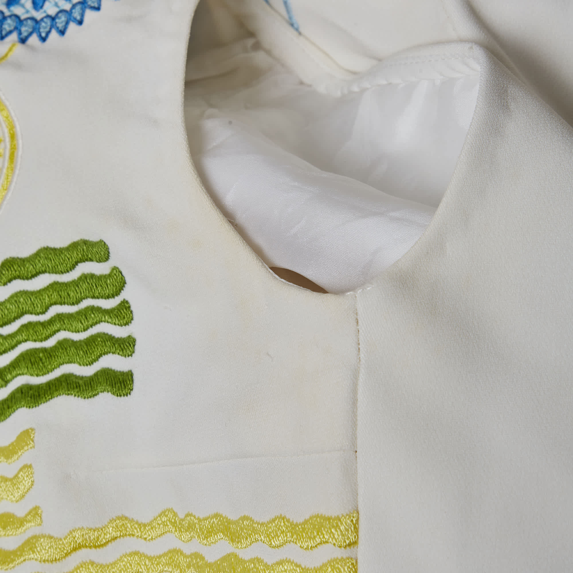 White Embroidered Crepe Sleeveless Dress