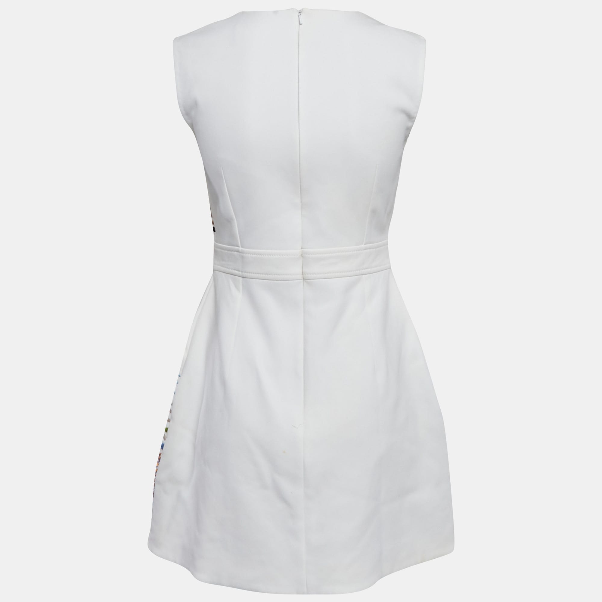 White Embroidered Crepe Sleeveless Dress