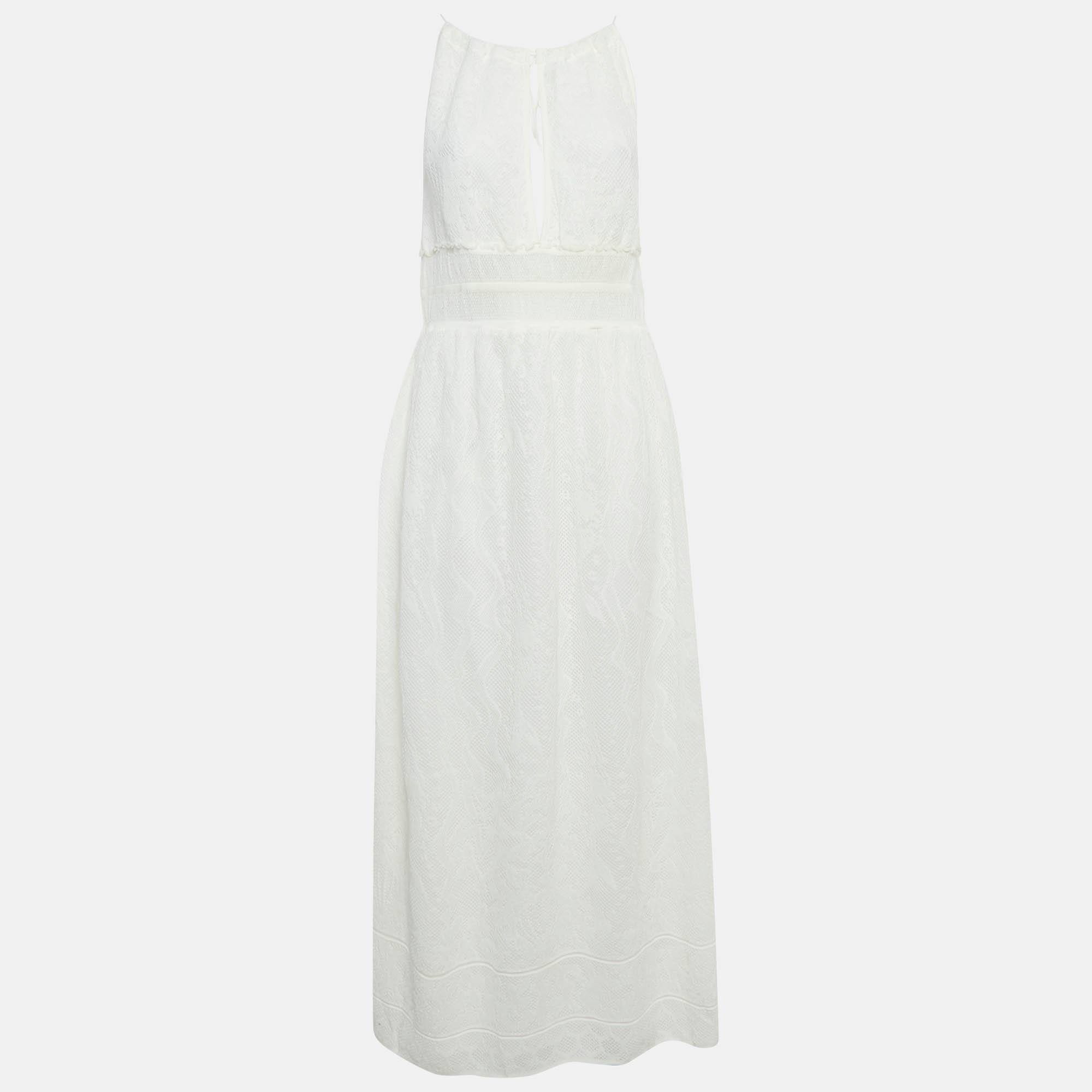 M Missoni White Patterned Knit Sleeveless Long Dress