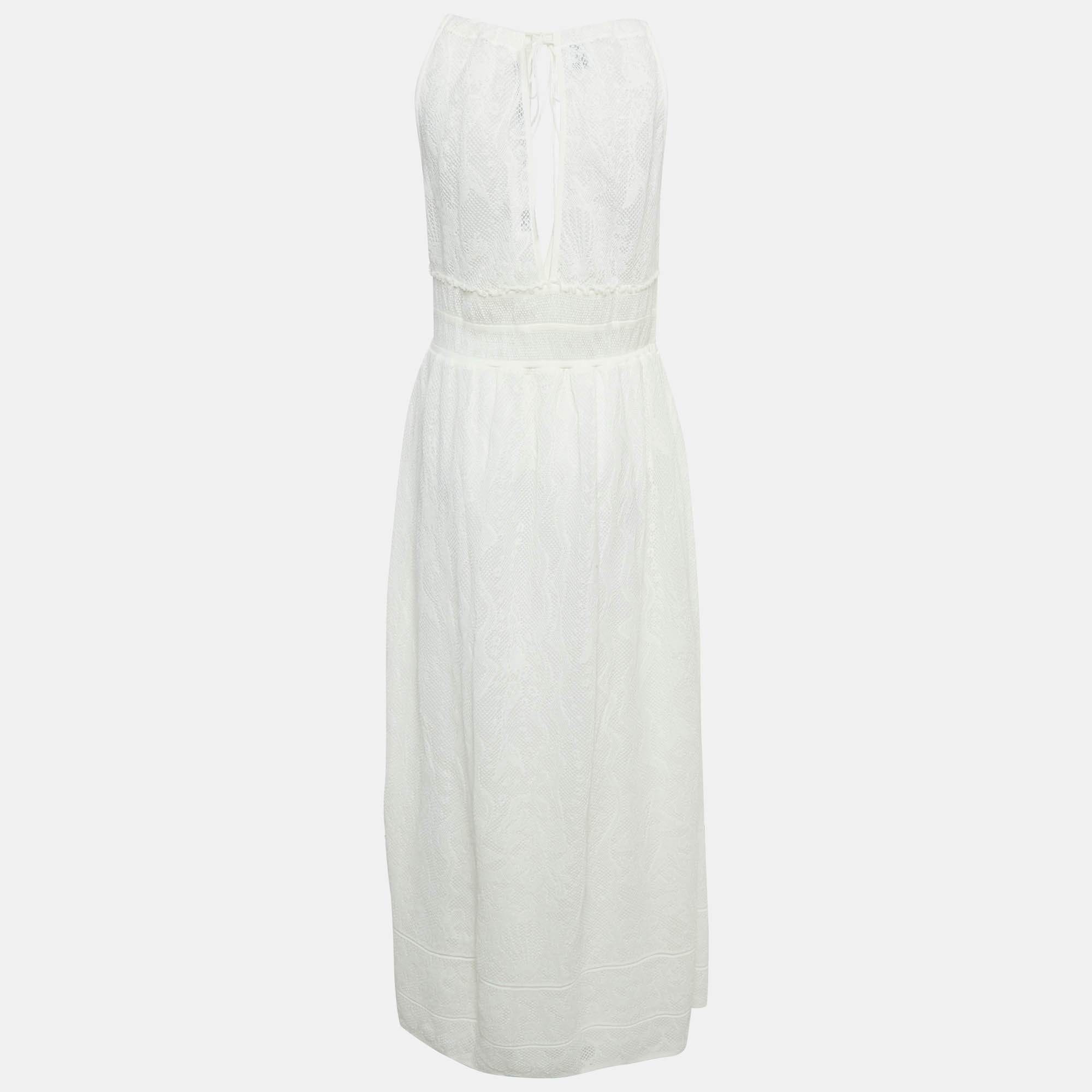 M Missoni White Patterned Knit Sleeveless Long Dress