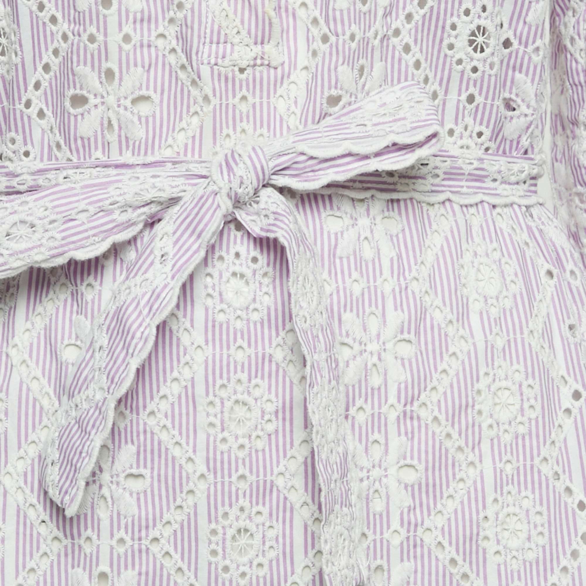 Purple Embroidered Cotton Belted Mini Dress