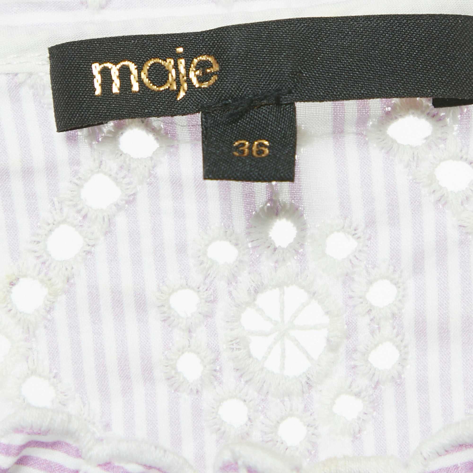 Purple Embroidered Cotton Belted Mini Dress