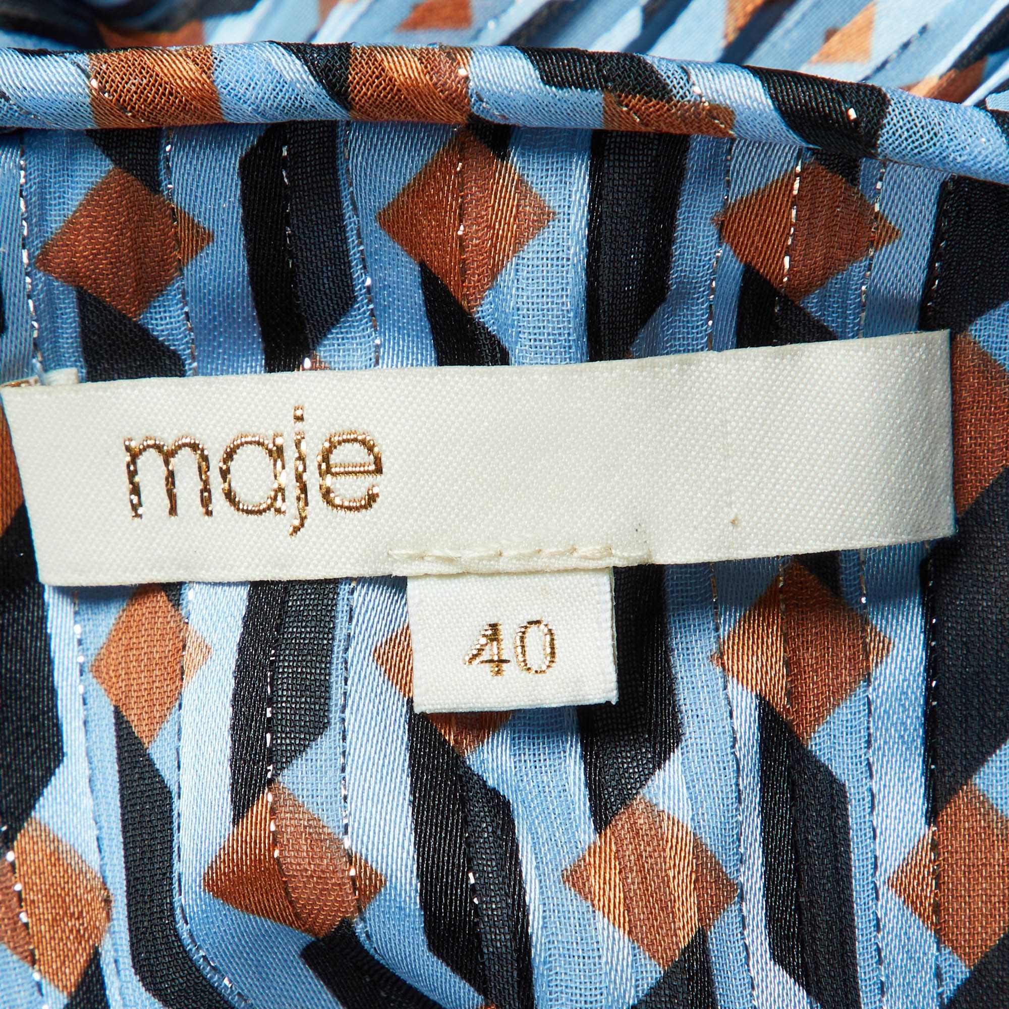 PLISSÈ Maje Blue Geometric Print Lurex Plisse Rockilane Mini Dress