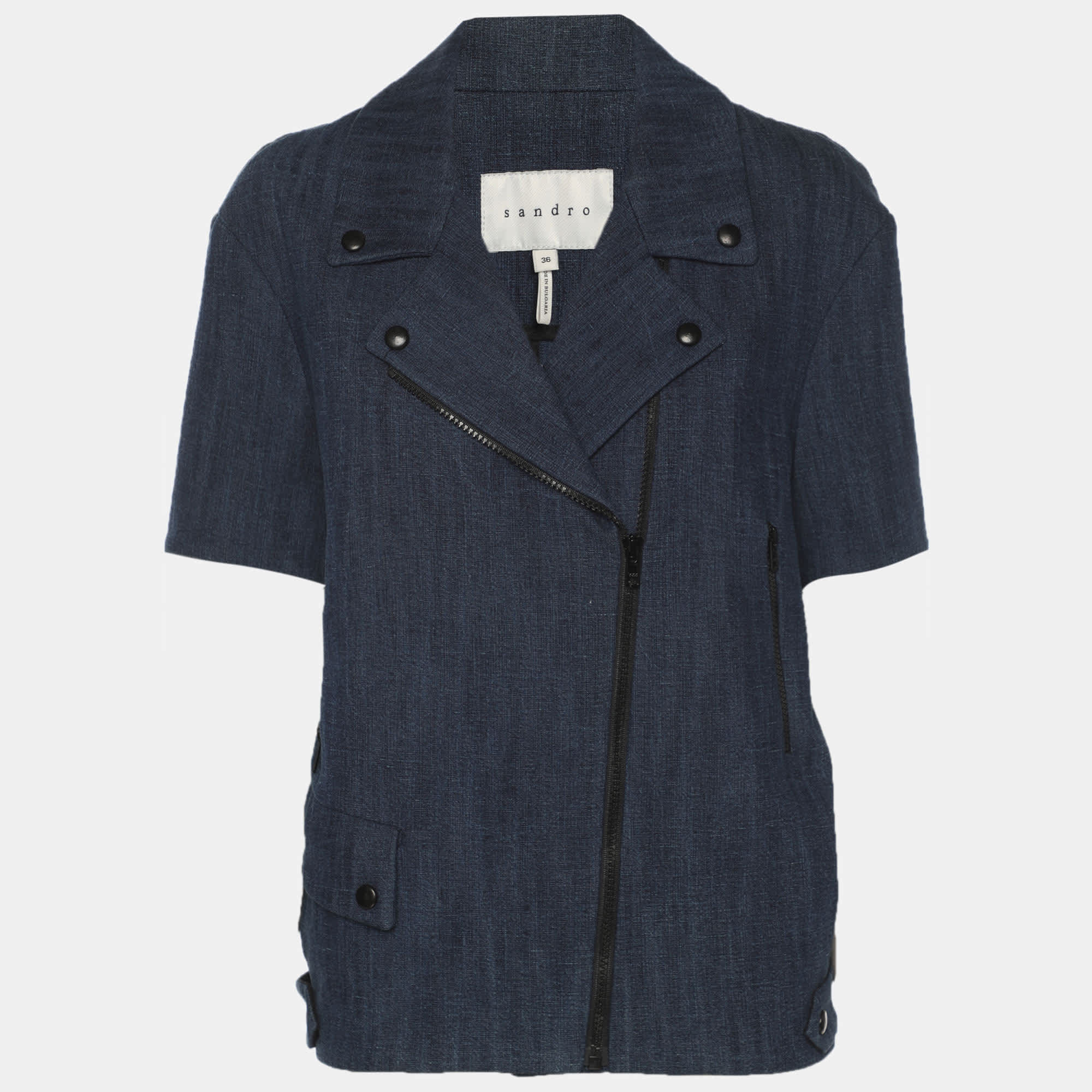 Blue Denim Short Sleeve Blazer Jacket