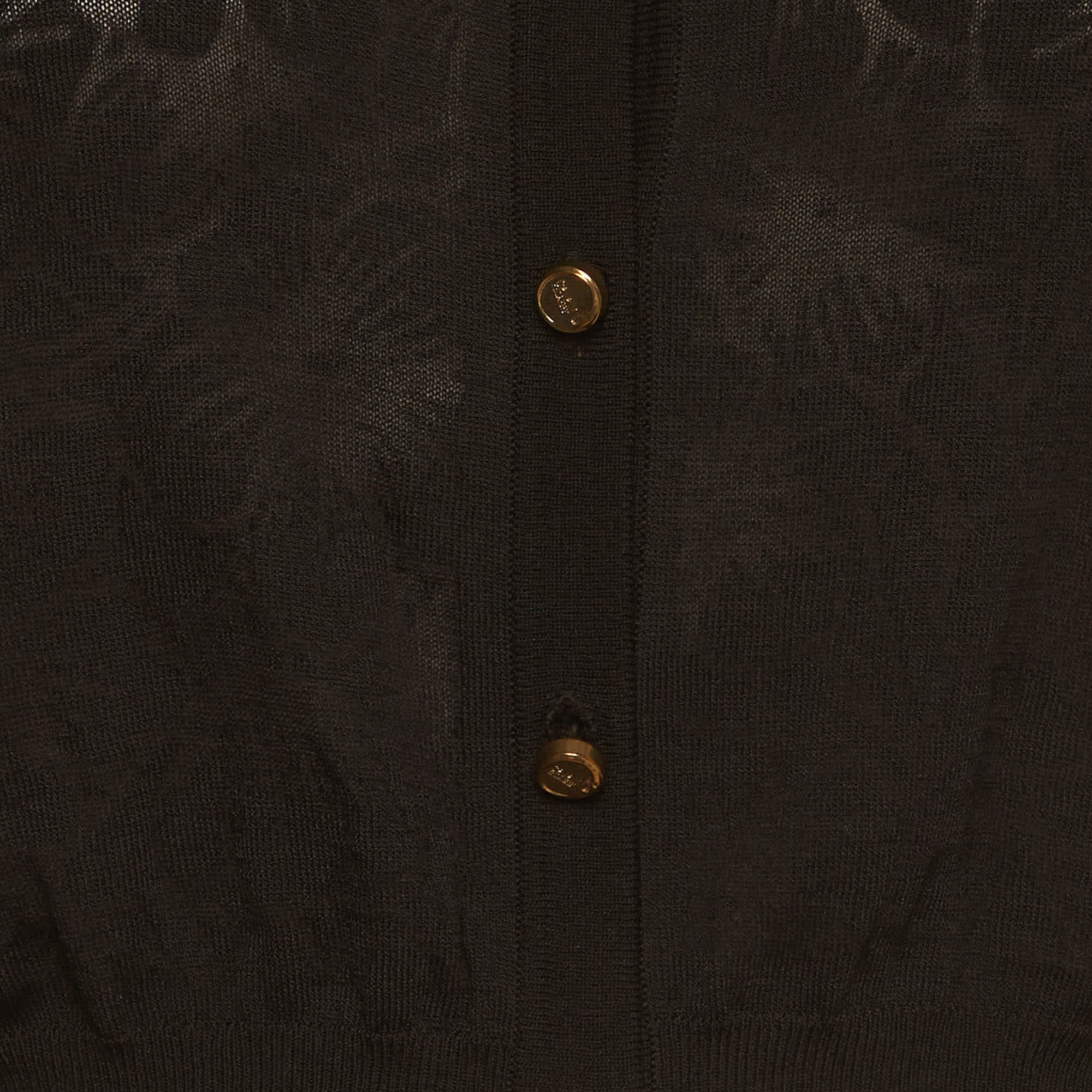 Cavalli Class Black Floral Patterned Knit Cropped Cardigan