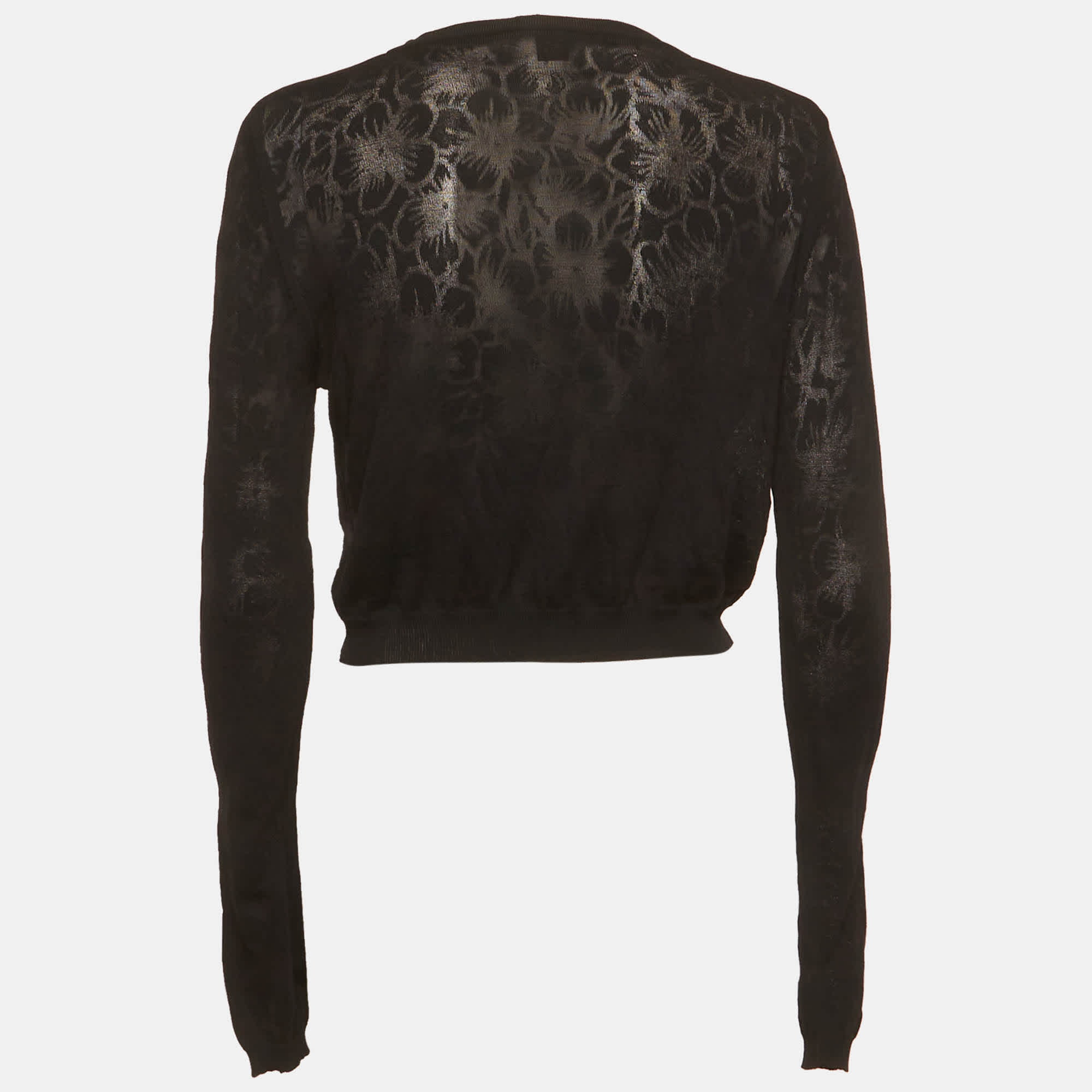 Cavalli Class Black Floral Patterned Knit Cropped Cardigan