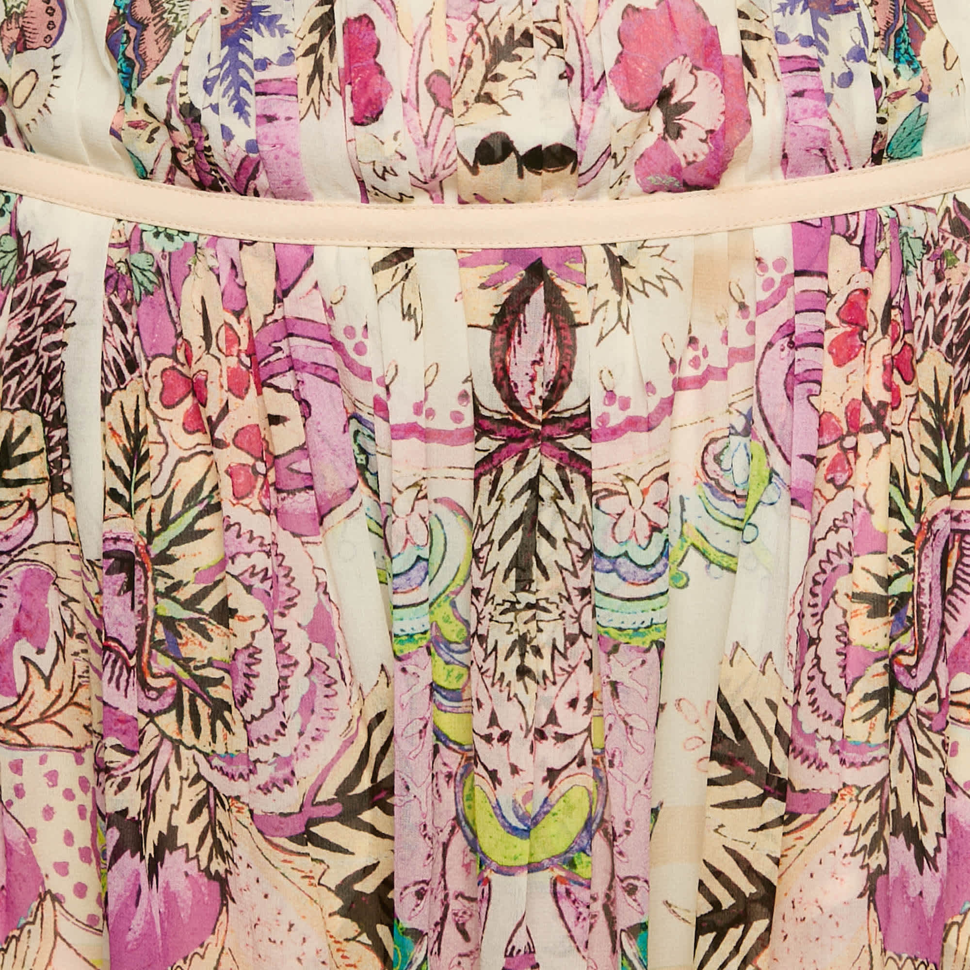 SILK Pink Floral Print Silk Pleated Mini Skirt