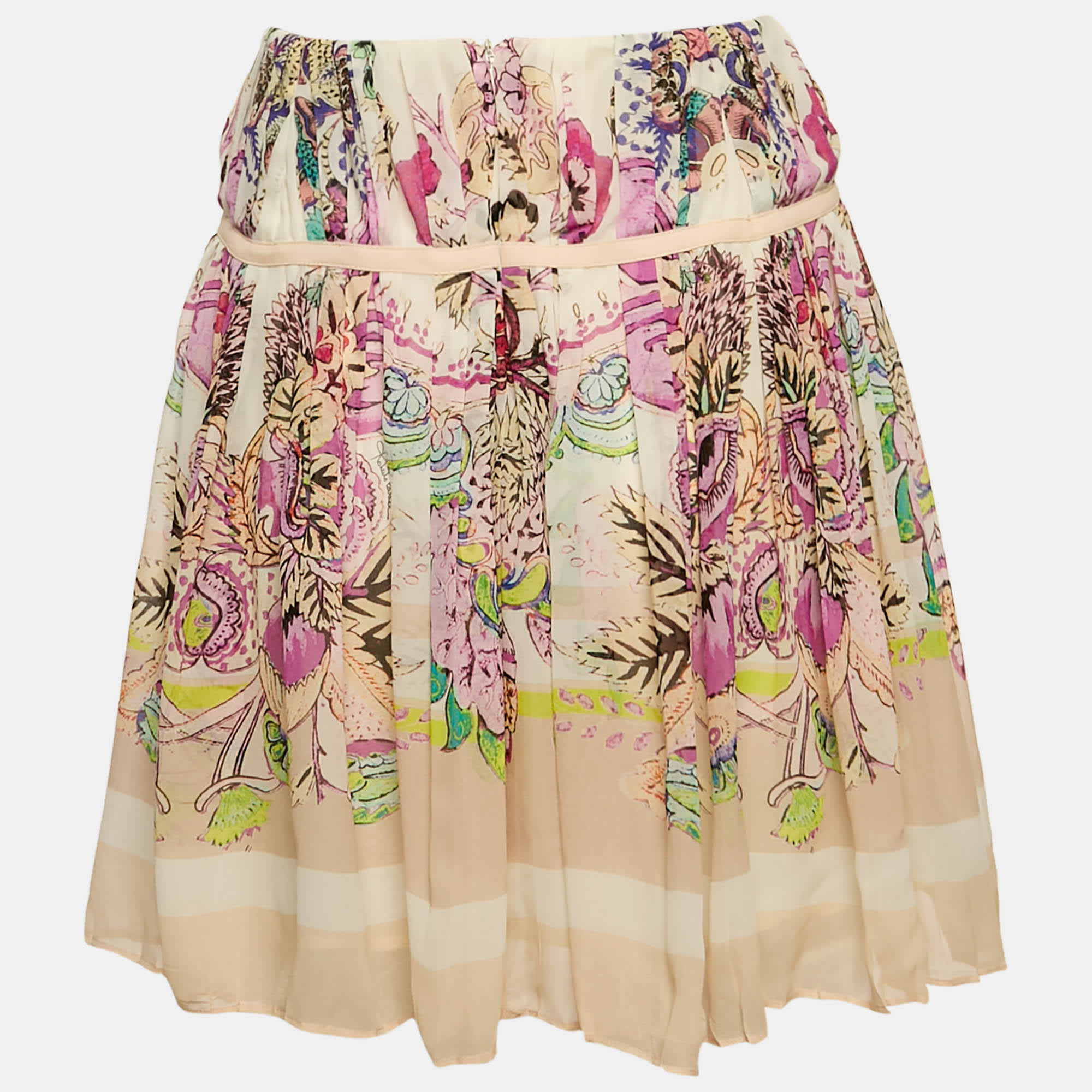 SILK Pink Floral Print Silk Pleated Mini Skirt