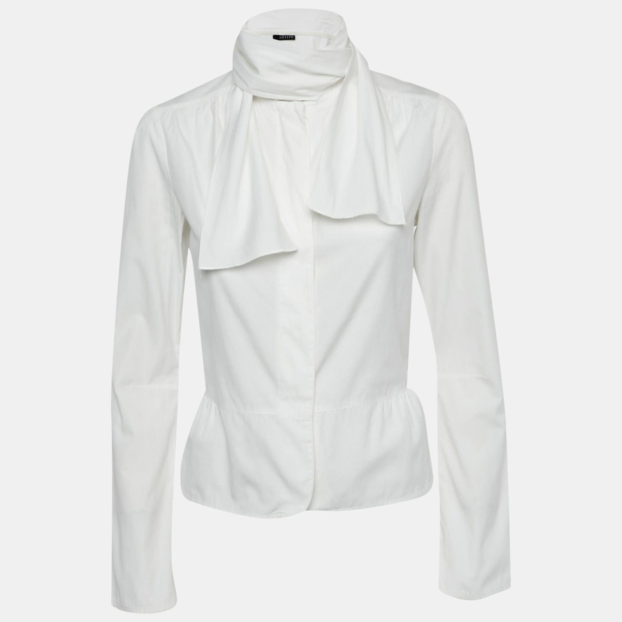 White Cotton Neck Tie Detail Shirt