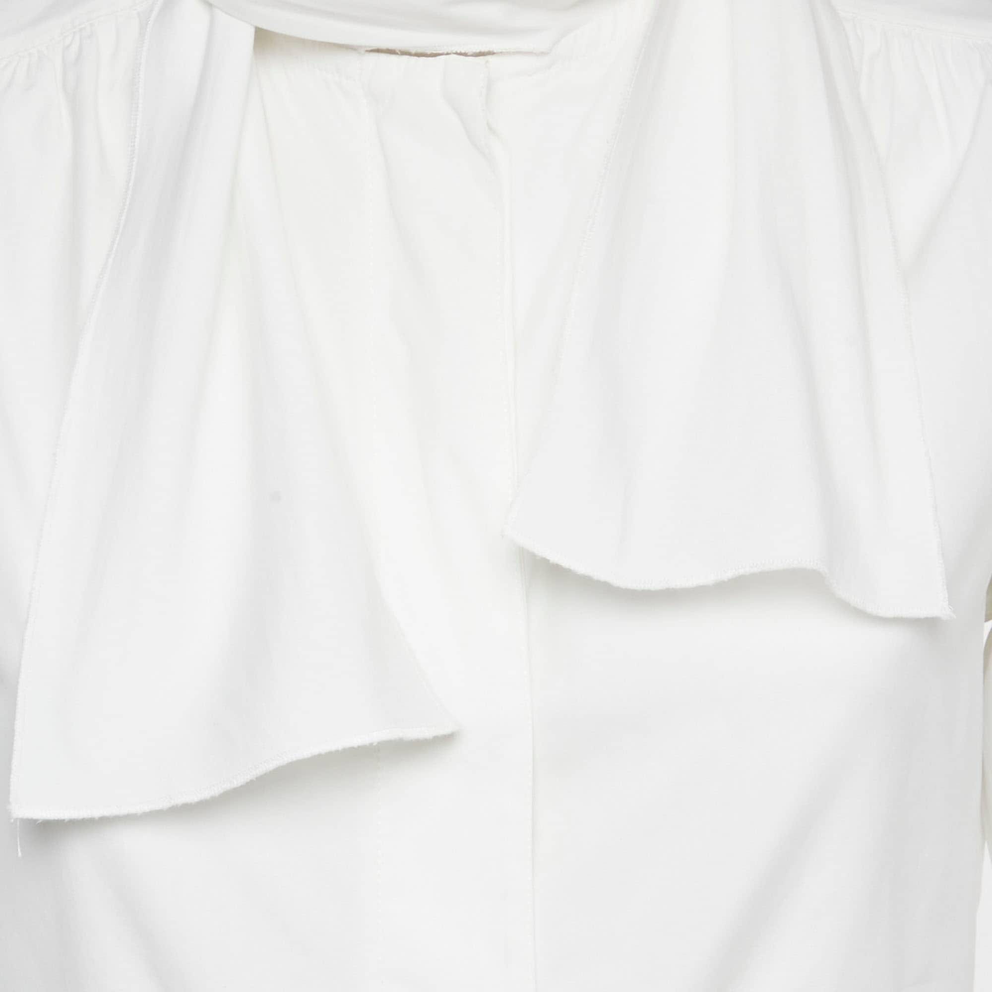 White Cotton Neck Tie Detail Shirt