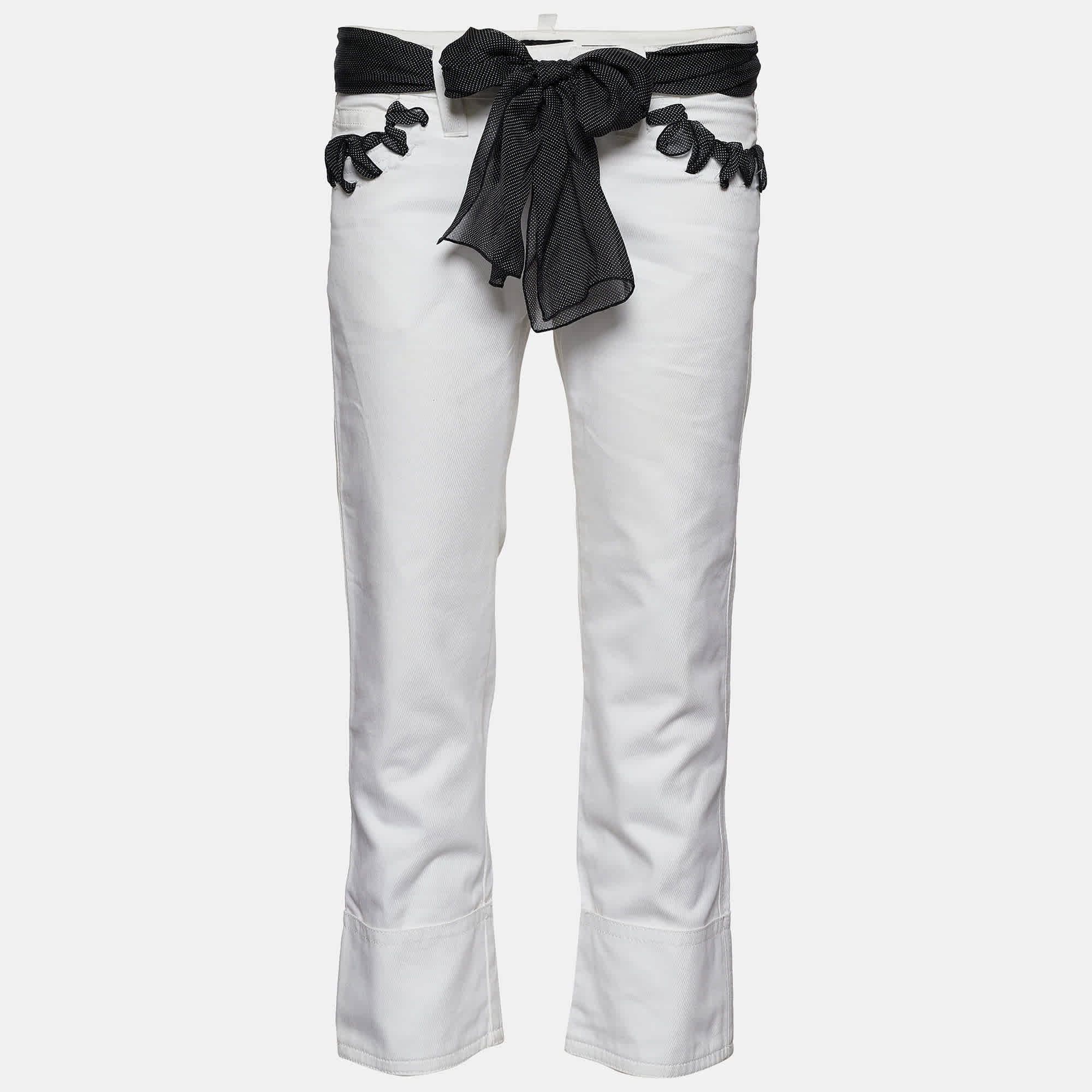 White Denim Bandana Belted Jeans S Waist 31"