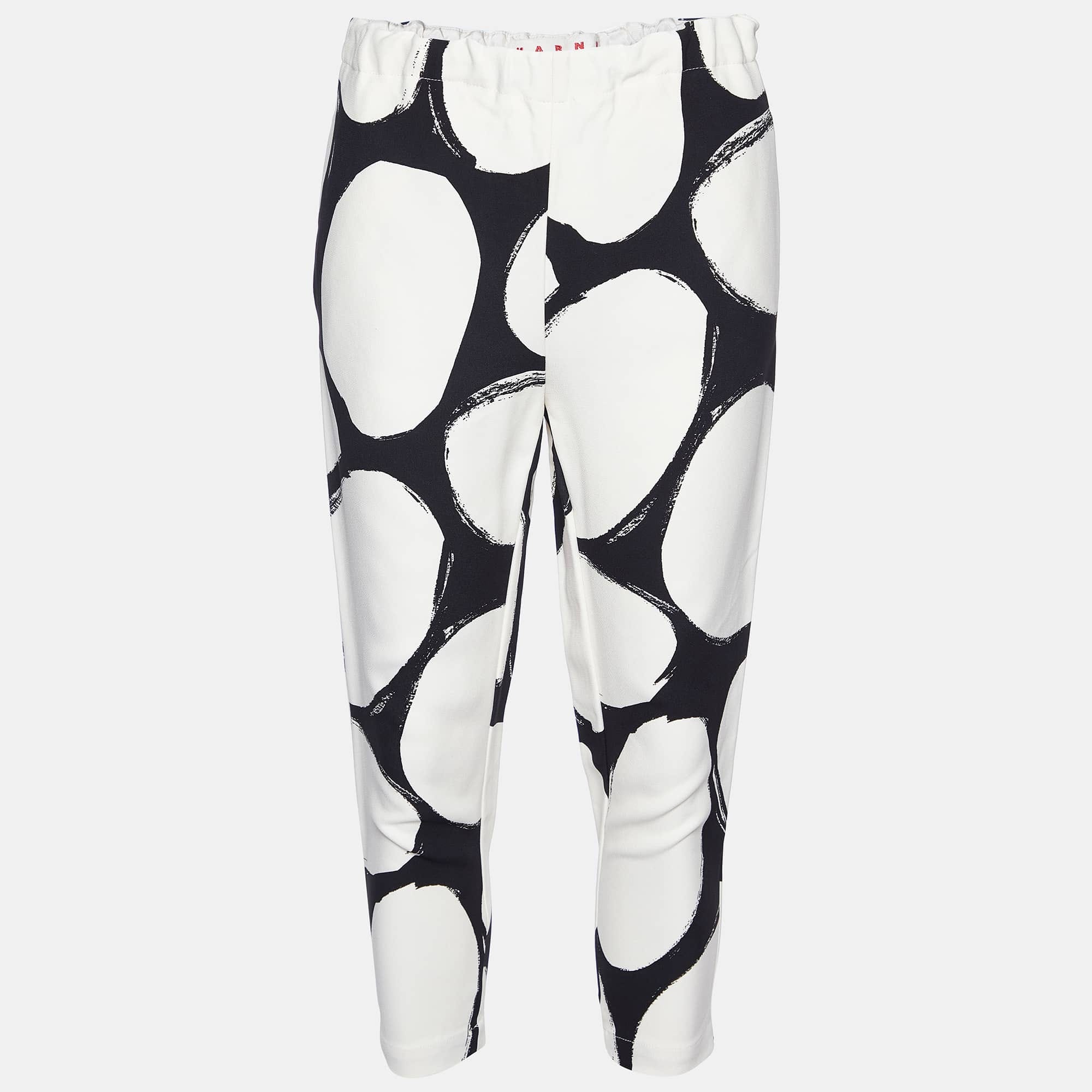 WHITE* Black/white Pebbles Print Crepe Cady Trousers
