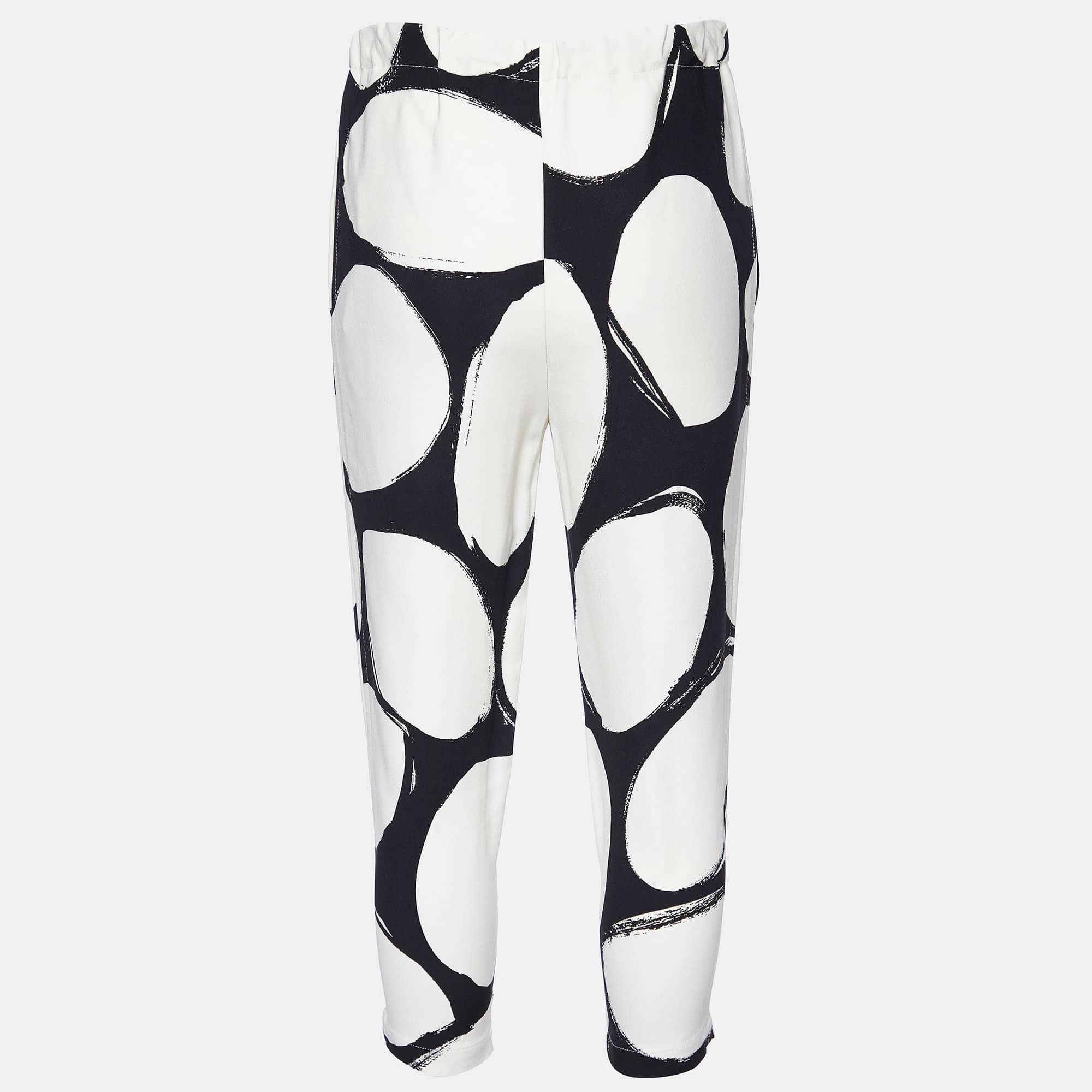 WHITE* Black/white Pebbles Print Crepe Cady Trousers