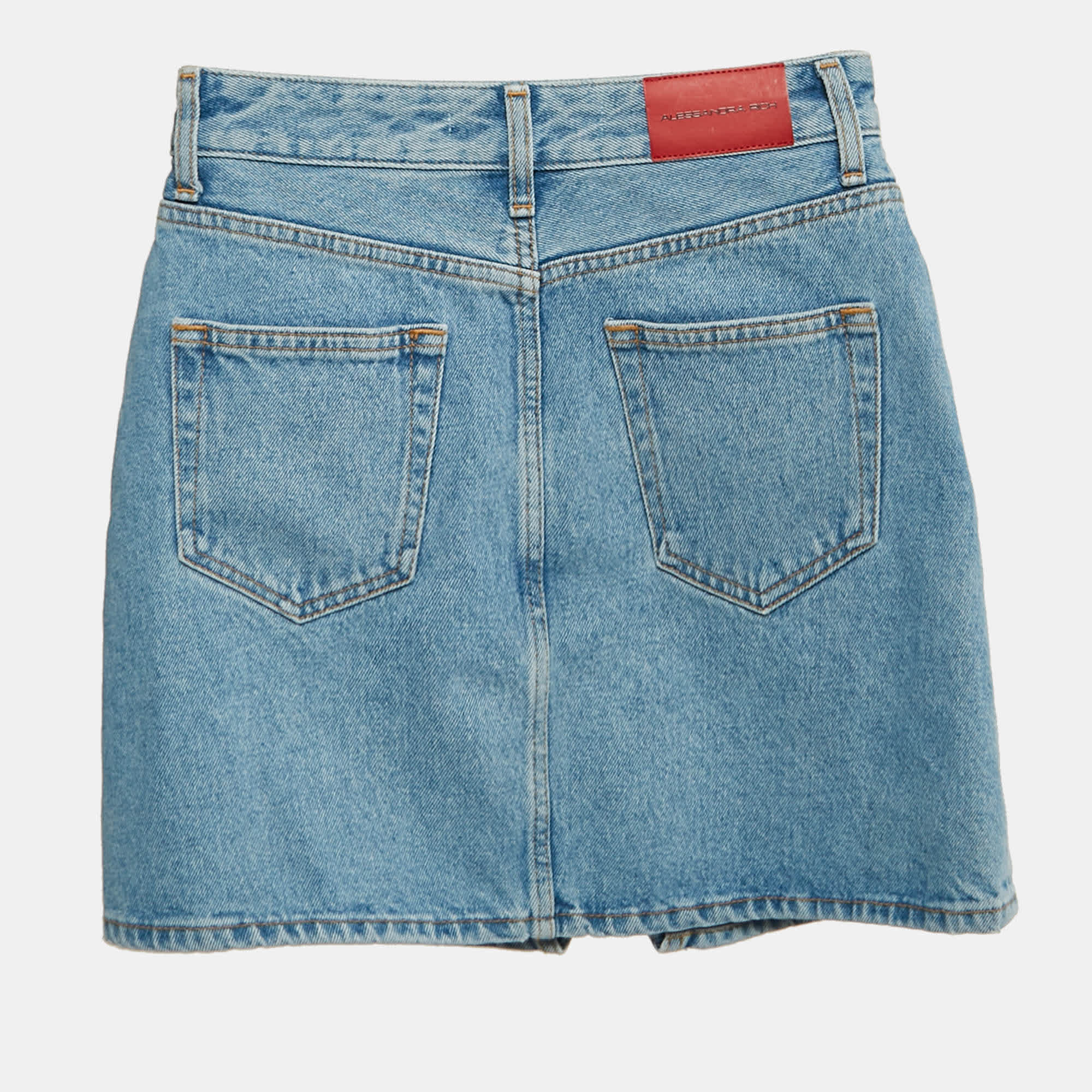 Blue Embellished Denim Mini Skirt S Waist 26"