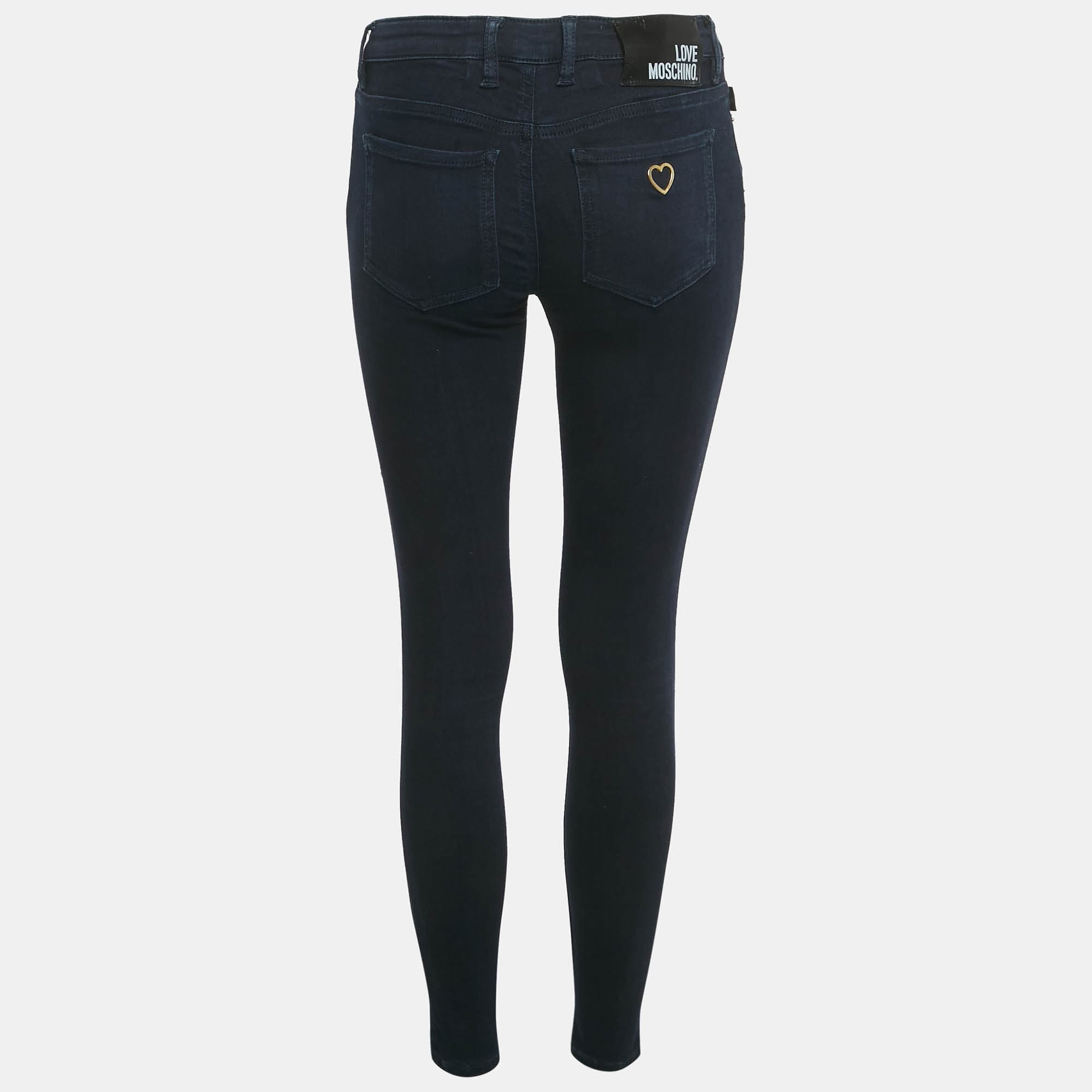 Blue Dark Blue Distressed Denim Skinny Jeans S Waist 26"