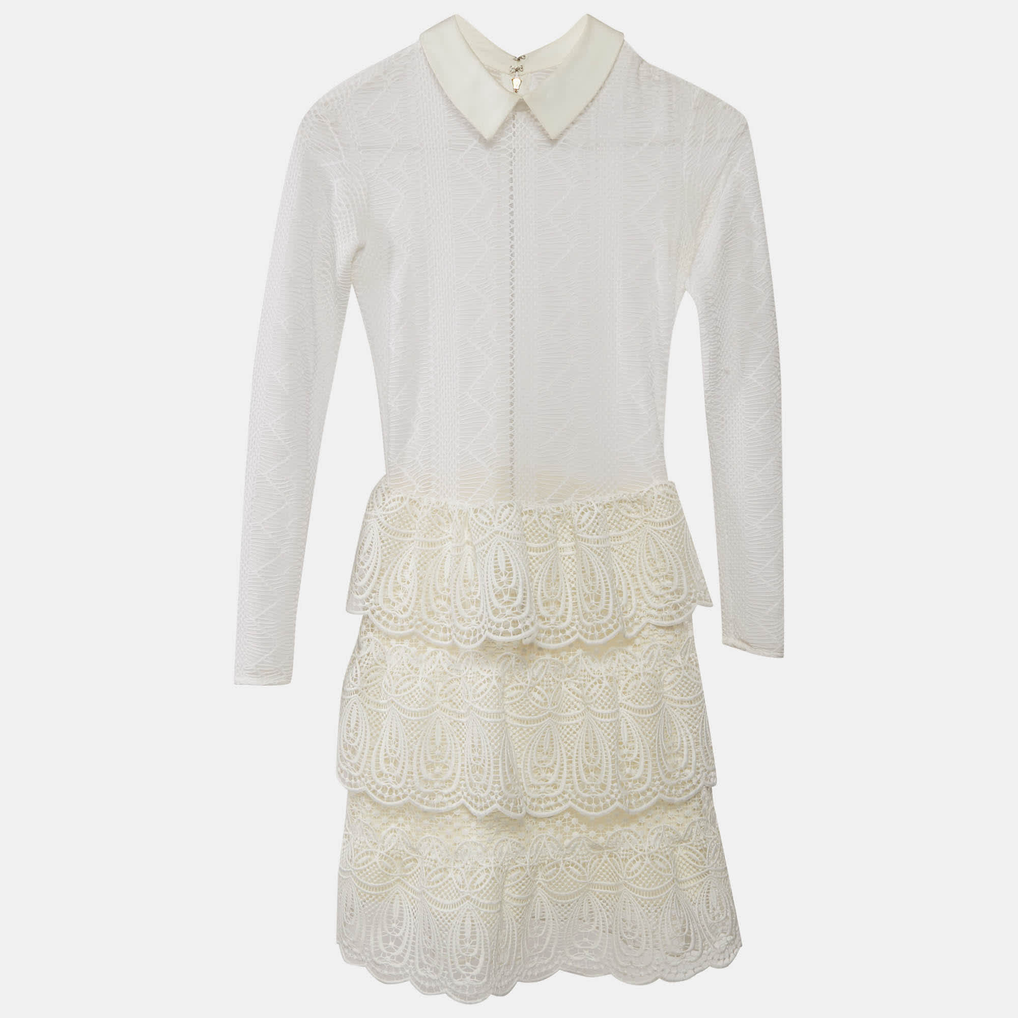 White Lace Ruffled Full Sleeve Mini Dress