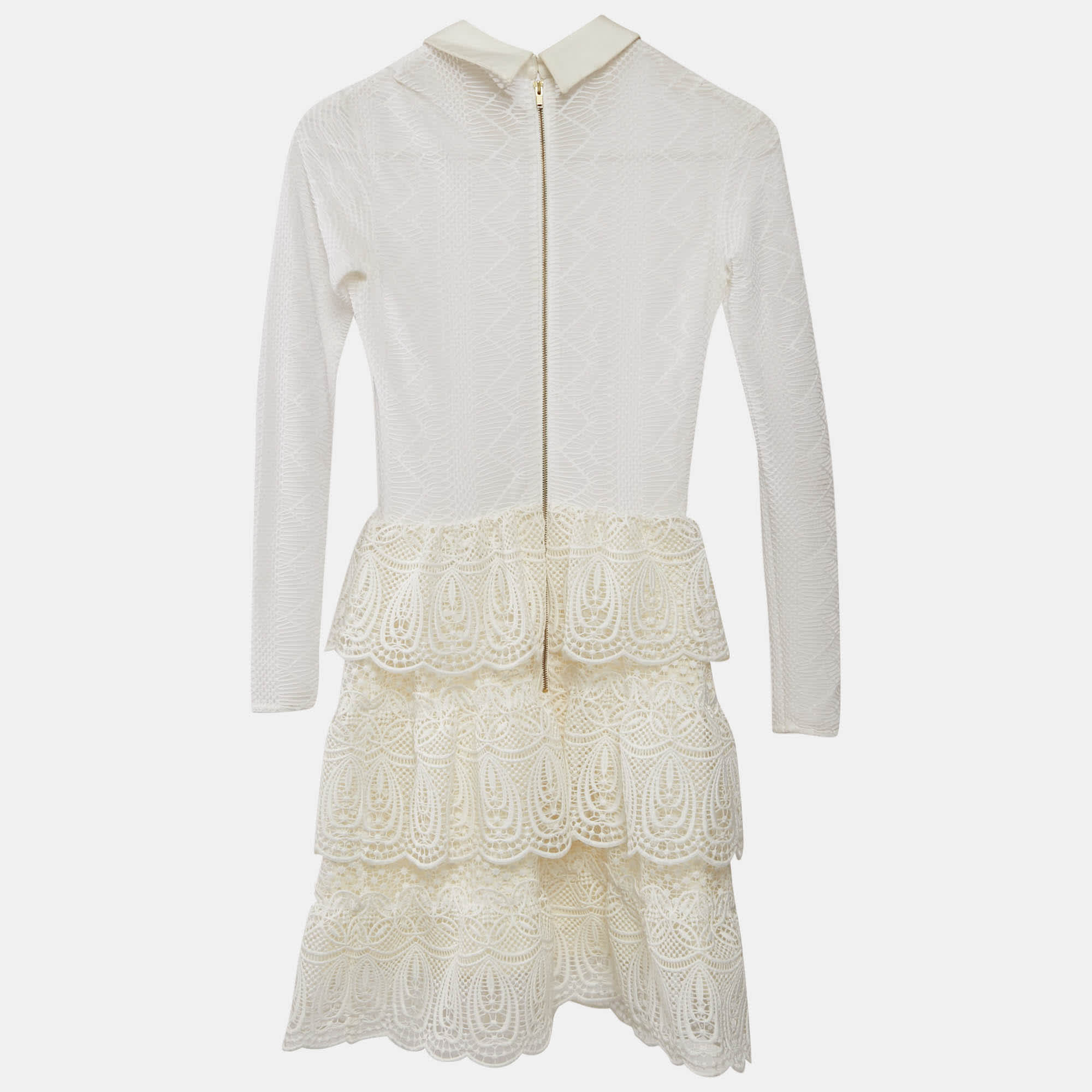 White Lace Ruffled Full Sleeve Mini Dress