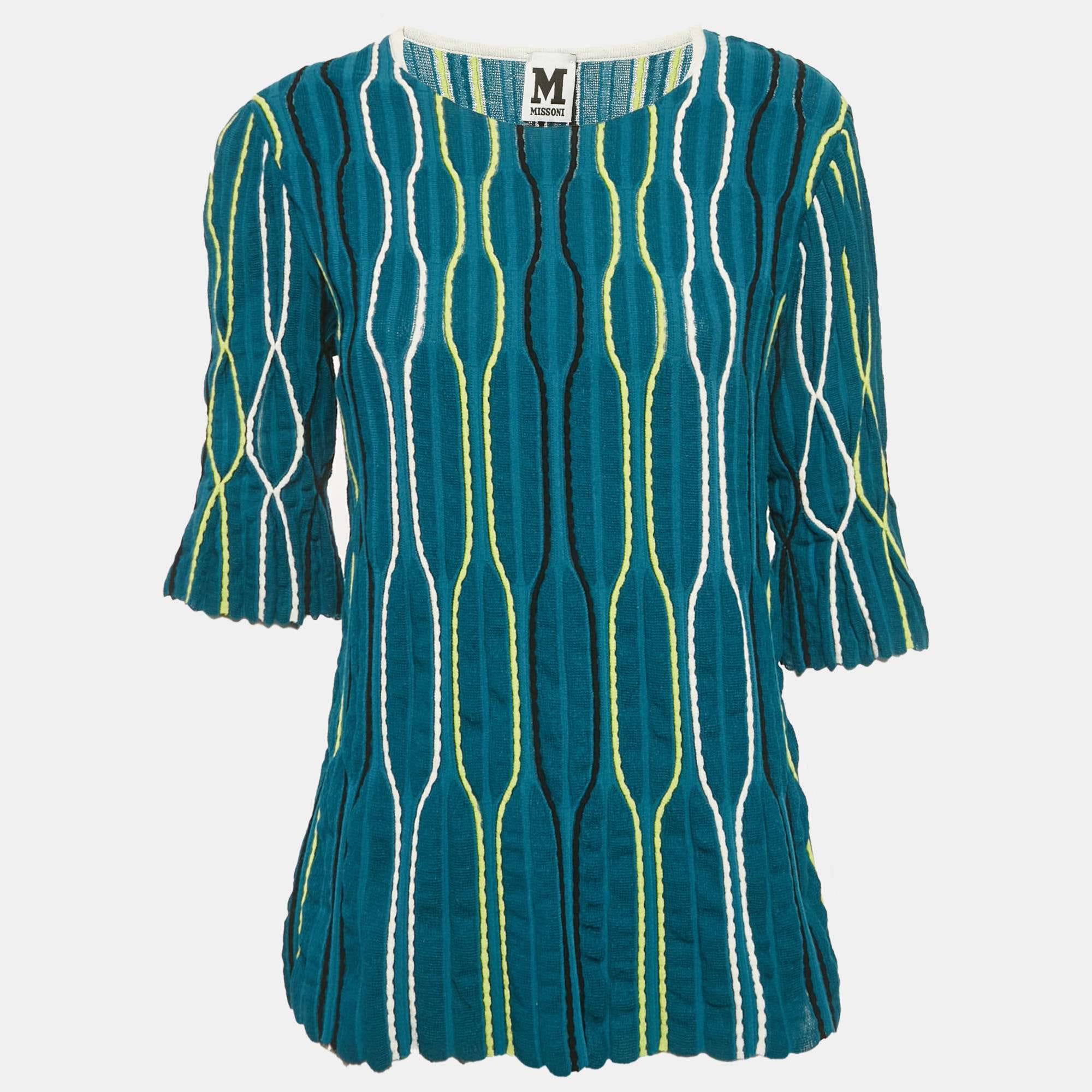 M Missoni Sea Green Wave Pattern Knit T - Shirt