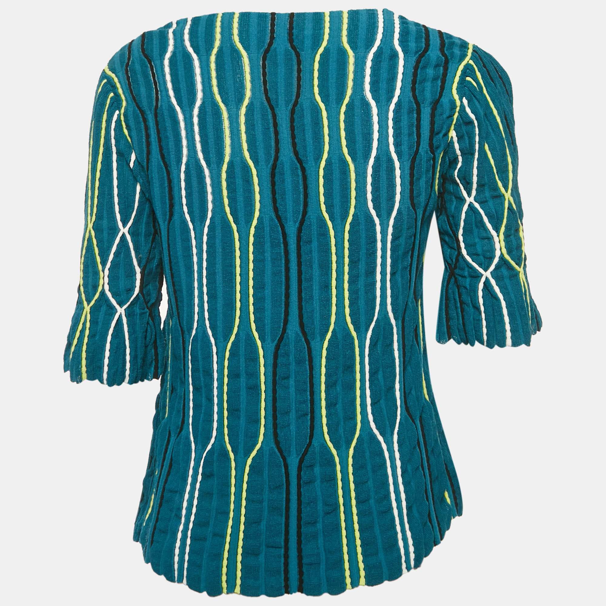 M Missoni Sea Green Wave Pattern Knit T - Shirt