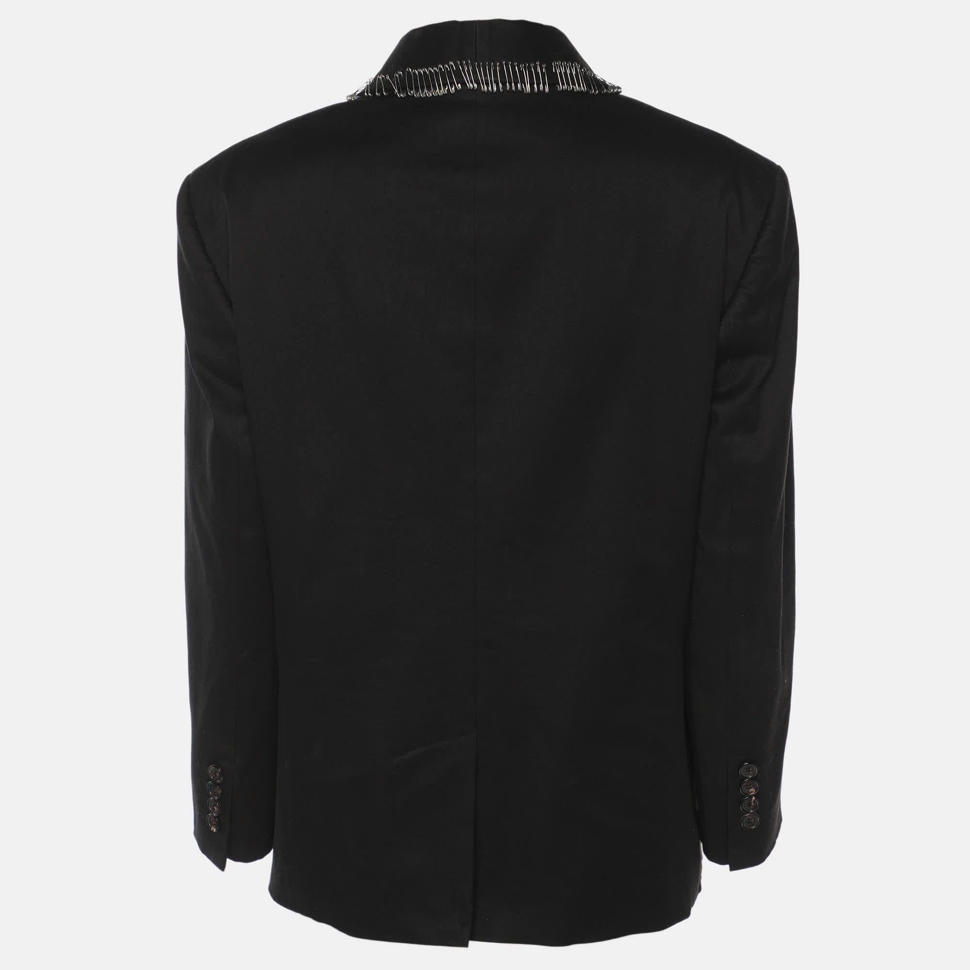 GABARDINE Black Gabardine Fabric Safety Pin Collar Blazer